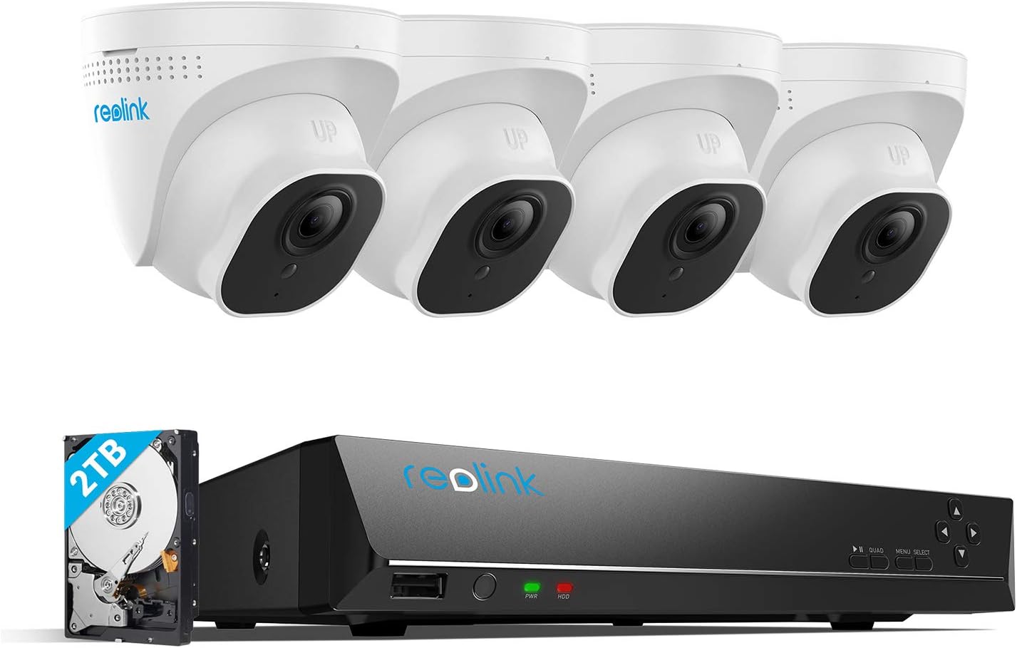 Reolink 4K Kit de Cámaras Vigilancia PoE H.265, con 4pcs 8MP Cámaras IP PoE Exterior y 8CH 2TB HDD NVR para Grabación 24/7, Impermeable Visión Nocturna Audio Detección de Movimiento Alarma, RLK8-800D4
