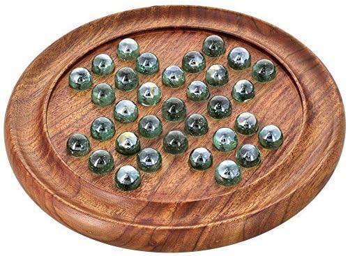RGrandsons Games Solitaire Board in Wood with Glass Marbles Brainvita Unique Game 9" - Best Gift for Kids, Teens & Adults, Made in India (Brown)