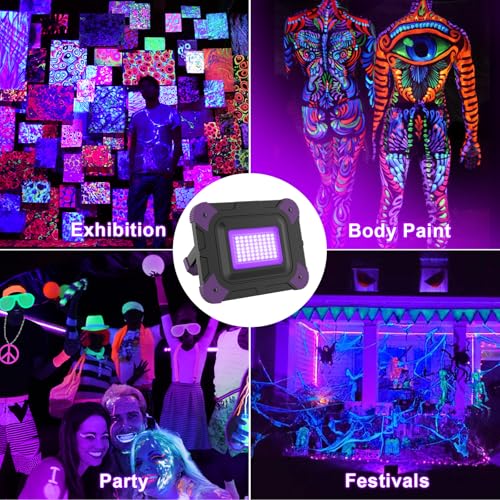 Image of Rechargeable LED Black Light, Battery Powered Blacklight, Cordless Ultraviolet Flood Light, Waterproof Black Lights for Outdoor Glow Party, Body Paint, Fluorescent Poster, Night Fishing,Stage Lighting