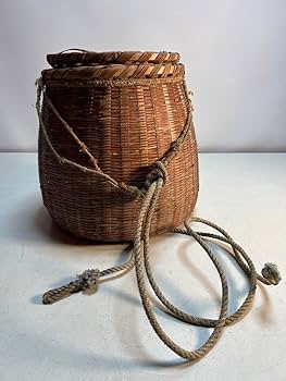 Amazon.co.jp: レトロ 竹かご 竹籠 魚籠 花入 竹細工 古民具 大