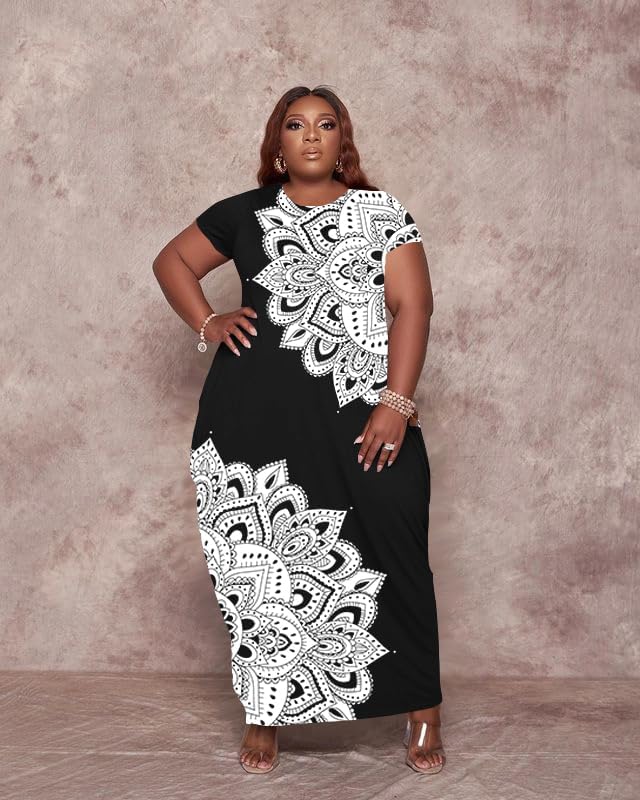 YeGine Oversize Tshirt Dress Plus Size Short Sleeve Maxi Dress with Pockets - Image 3