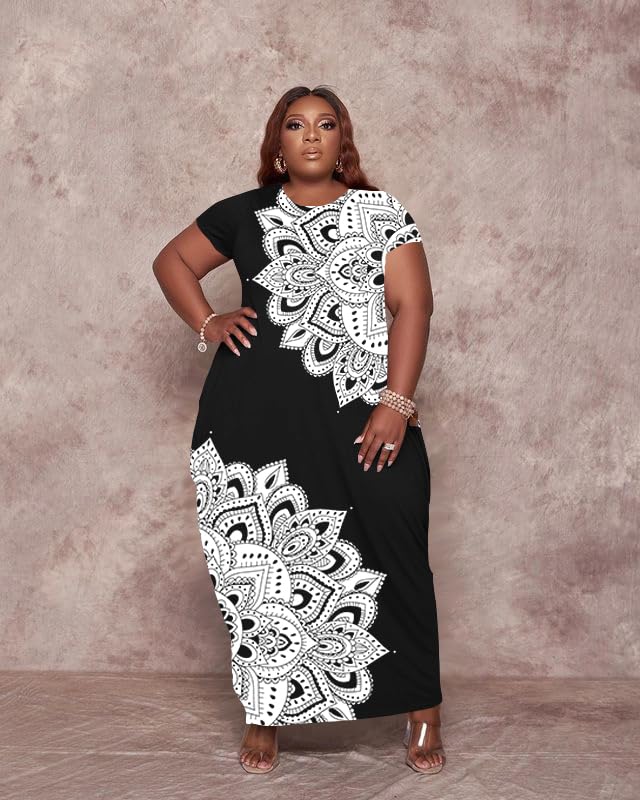 Image of YeGine Oversize Tshirt Dress Plus Size Short Sleeve Maxi Dress with Pockets
