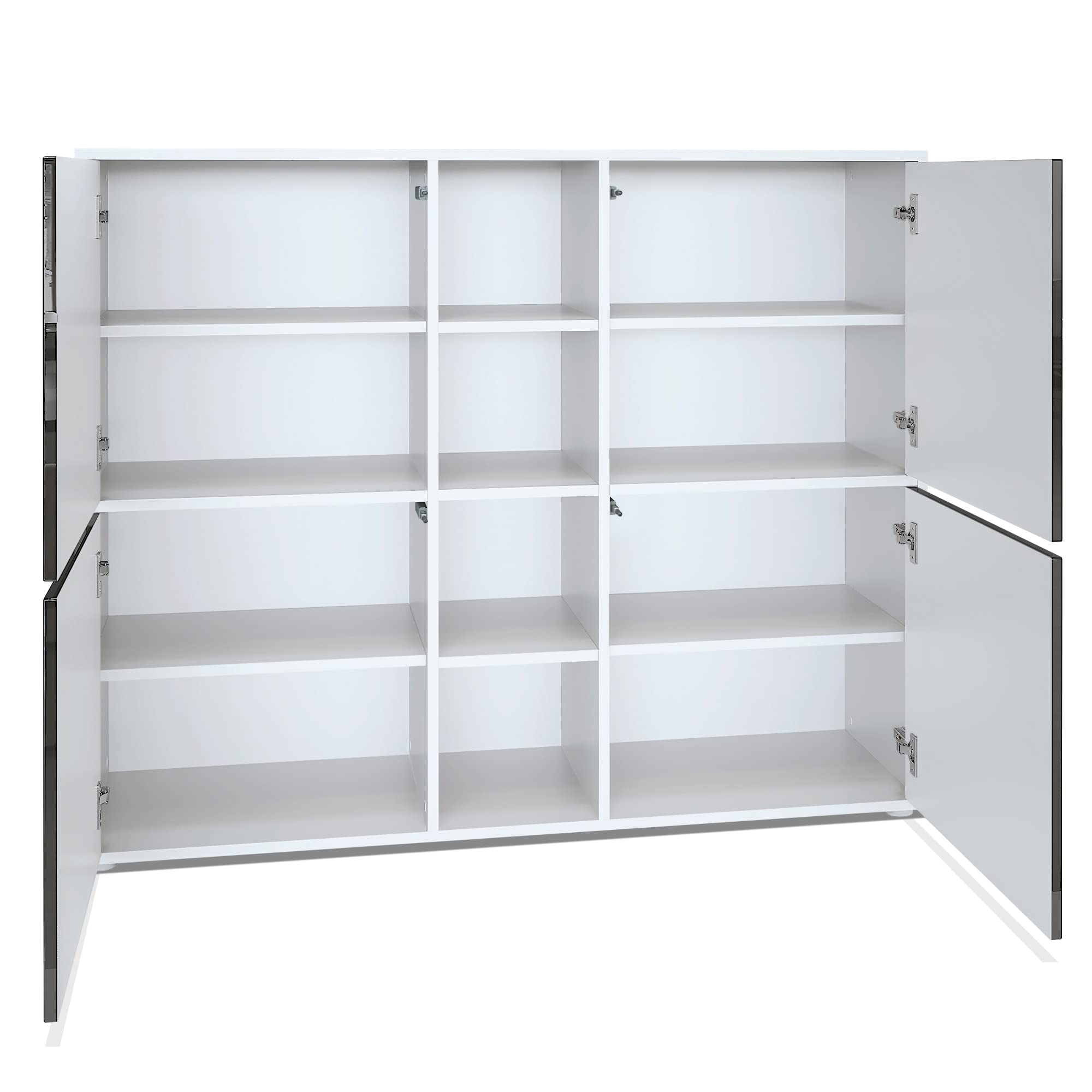 Vladon Highboard Cuba V3, Made in Germany, Weiß matt/Sandgrau Hochglanz - Moderne Anrichte mit 12 Fächern (130,5 x 105,5 x 35,5 cm)
