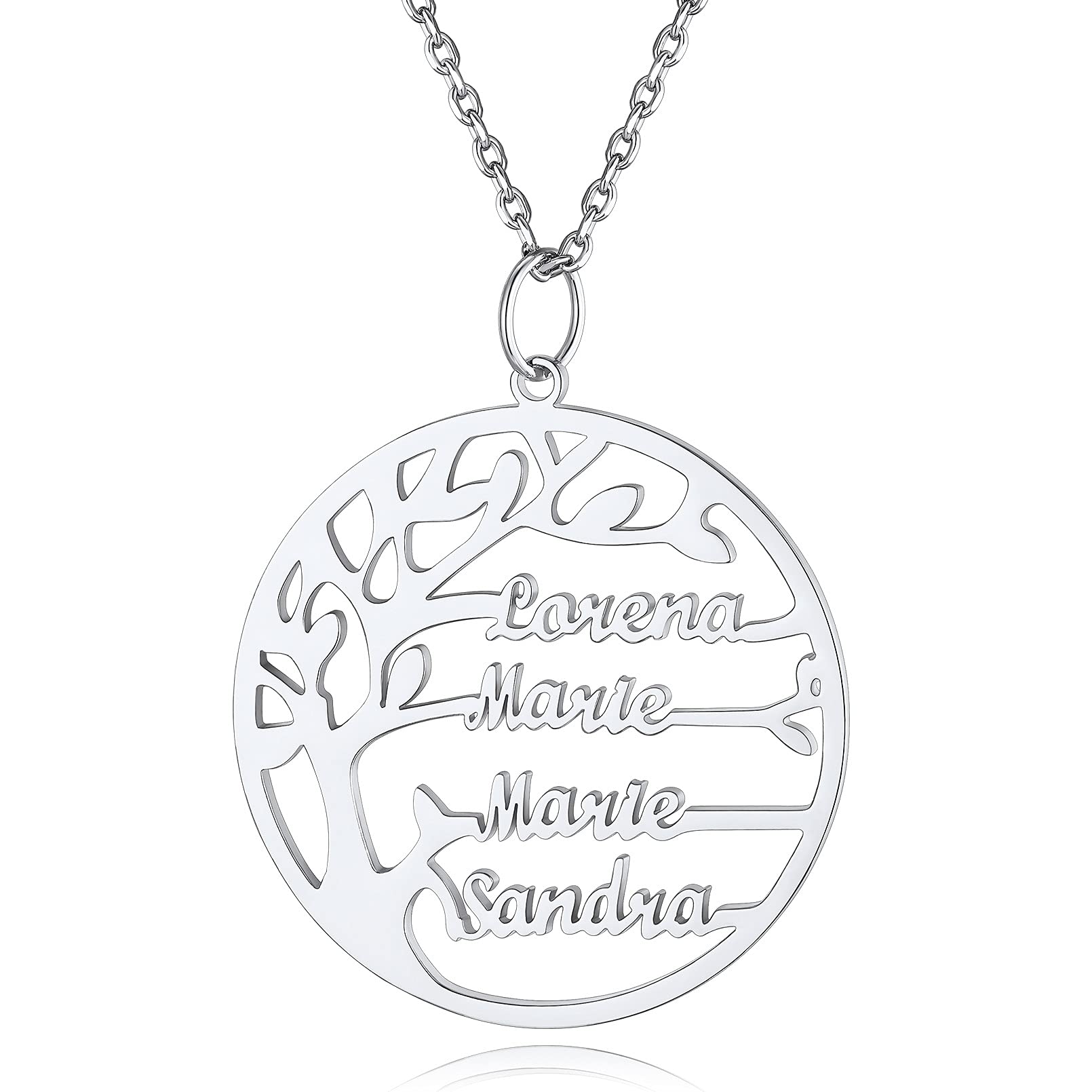 Custom4U Collar Mujer Arbol de Vida con Nombres Personalizados Colgante Redondo/Corazón Acero Inoxidable 316L / Plata de Ley 925 con 1/2/3/4/5/6 /7/8 Nombres Regalo Madre Pareja Familia