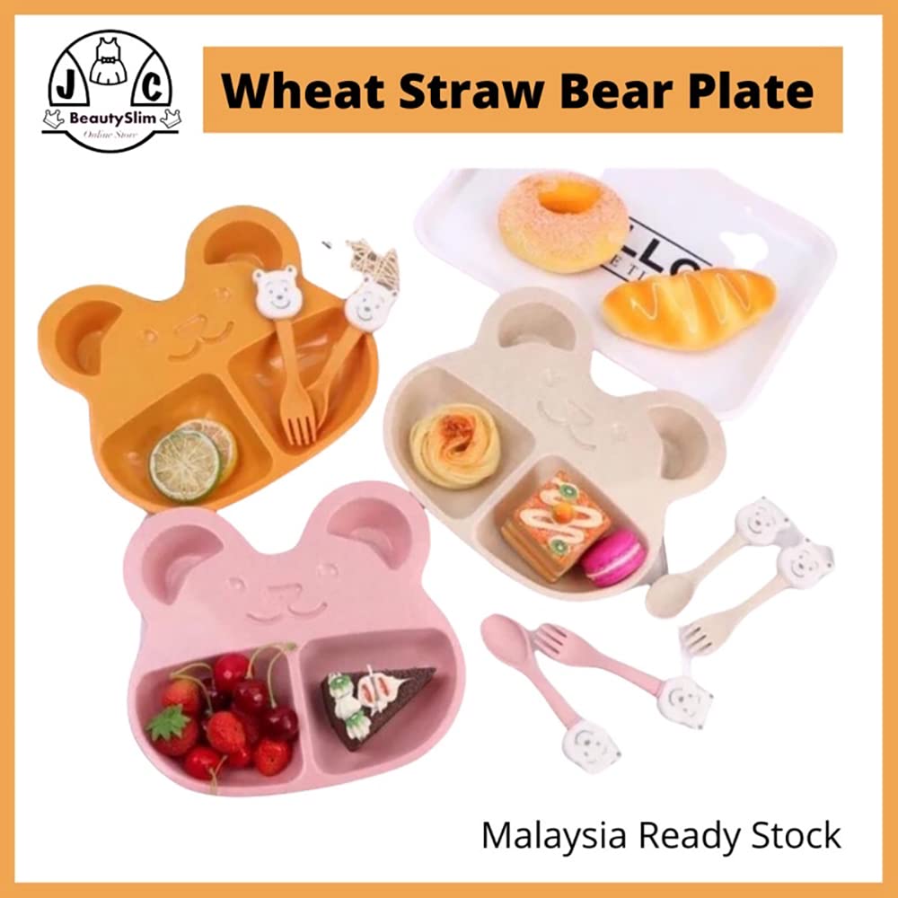 DEALPICK Bamboo Baby Tableware Set, Eco Friendly Bamboo Fiber Dinner Set for Weaning Toddlers/Kids with Spoon and Fork 3