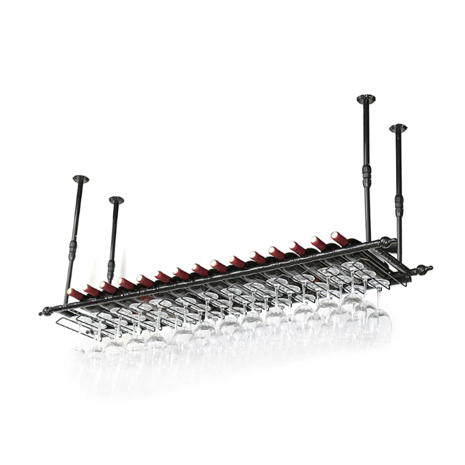 MESCXTY Ceiling Wine Rack Hanging,Metal Adjustable Shelf Cafe Racks, Stemware Glass Holder for Bar Kitchen