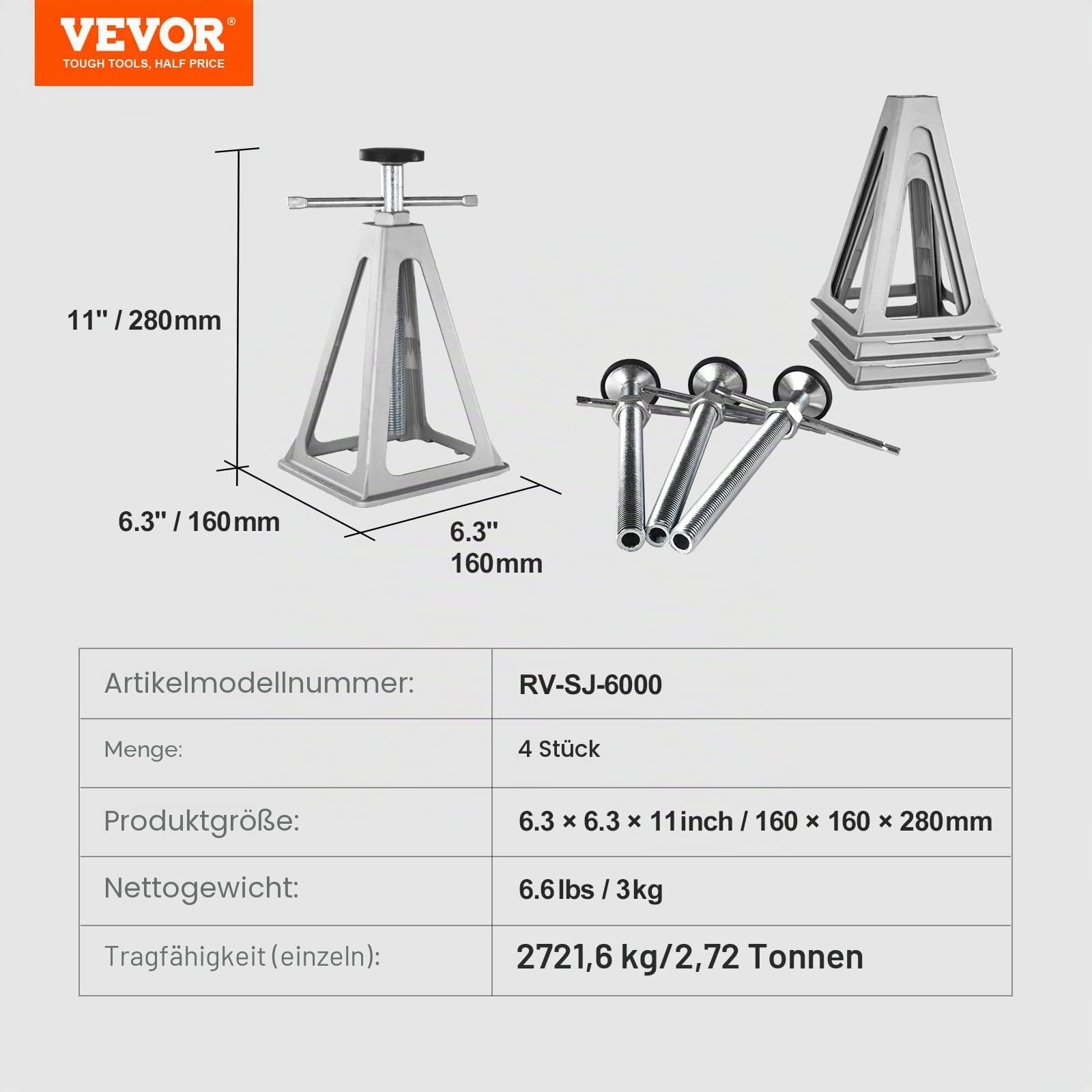 VEVOR 4-teilige Unterstellböcke Kfz Stapel-Wagenheber Rangierwagenheber 2,72 t Heber Ständer Autoheber 280–435 mm, Wohnmobil Stützanhänger Wagenheber Wohnmobil-Stabilisierungsstützen