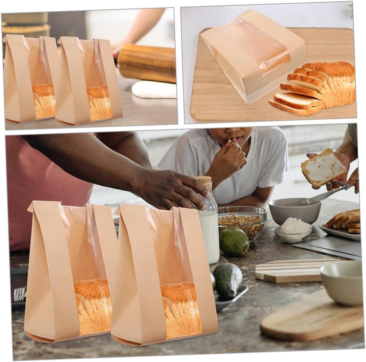 100pcs Bread Bags with Clear Window Paper Toast Pouches for Baked Goods for Cookies and Bagels Food-safe Baking Paper Bags for Fresh Packaging