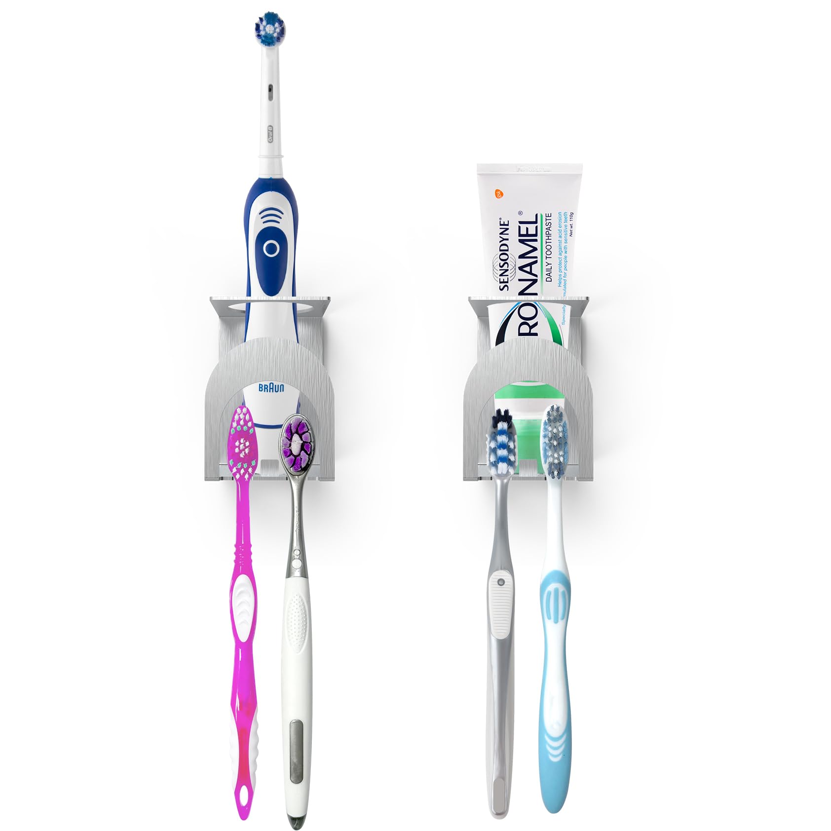 Porte-brosse à Dents Mural Linkidea - 2 Supports Acier Inox - Auto-adhésif, 3 Emplacements - Pour Salle De Bain Et Douche