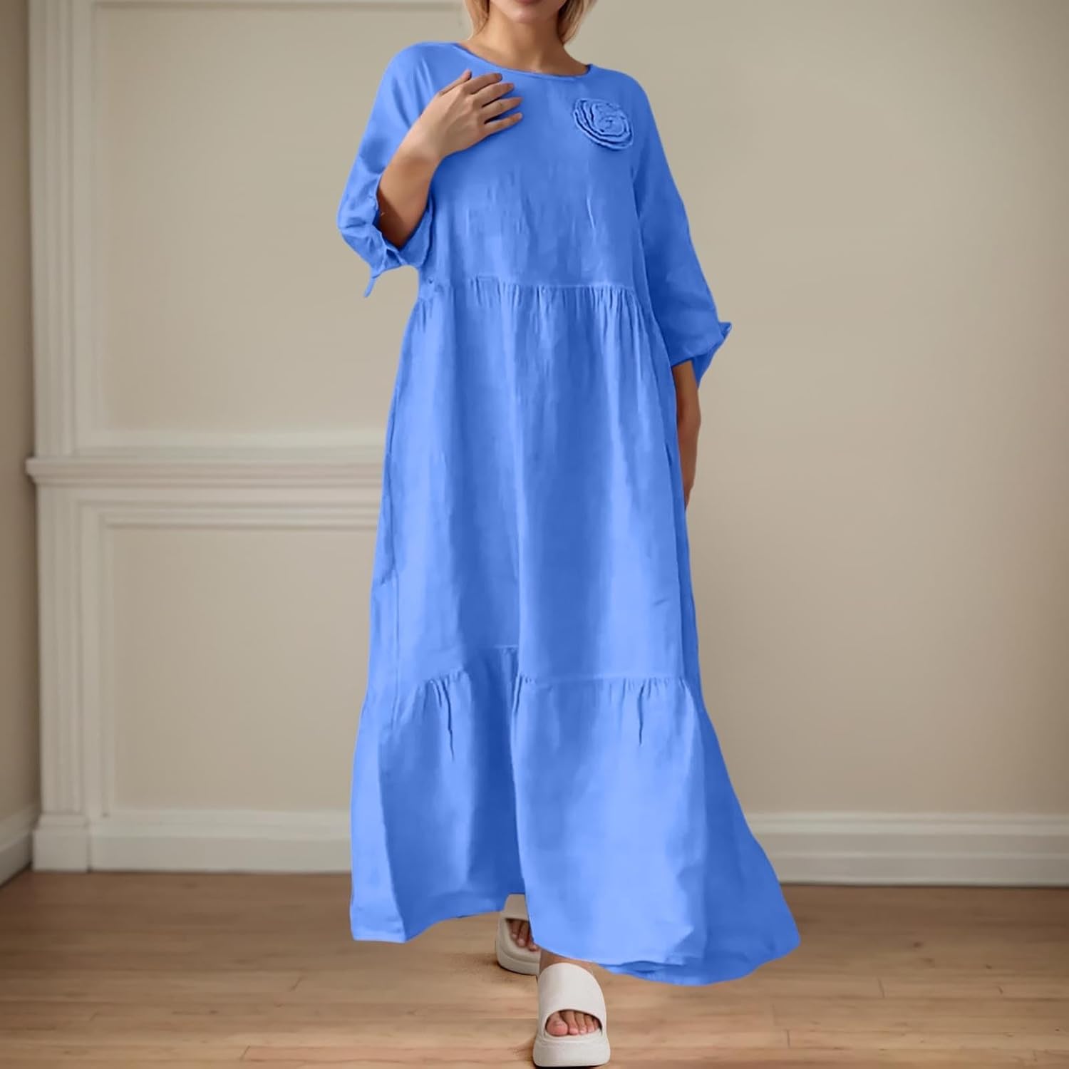 Linen Dress Long Skirt Shirt for Women Dress Woman and Elegant Large Size Solid Dresses for Women Casual Summer