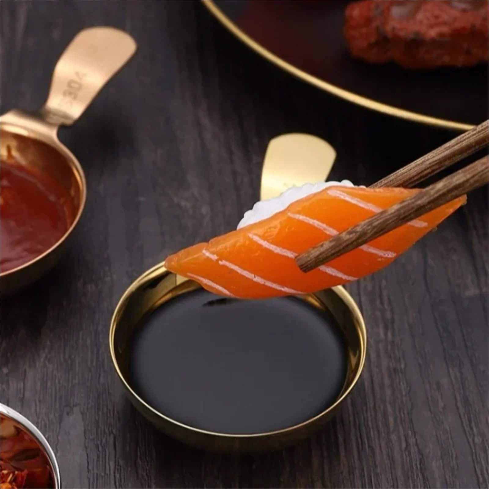 Piatti per tapas in acciaio inox color oro rosa, 3 pezzi, ciotole per condimenti e salse, piatti per salse, sushi e salsa di soia, eleganti piatti da cucina