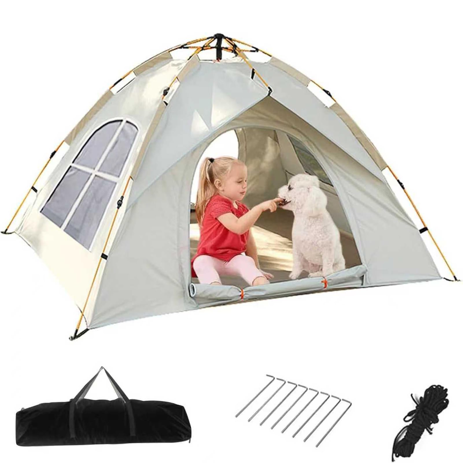 Portable Outdoor Tent 4-6 People, Lightweight Family Tent with Backpack, Mosquito Windows, Windproof and Rainproof, Suitable for hiking, camping