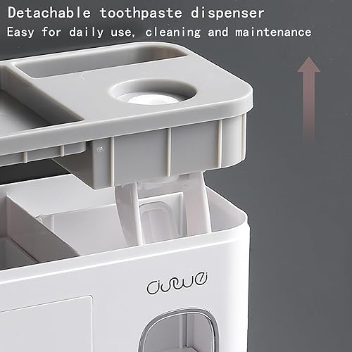 Miniatura 6 de So Nice Porta cepillos de dientes para baños, soporte de plástico blanco para cepillos de dientes montado en la pared con dispensador de pasta de