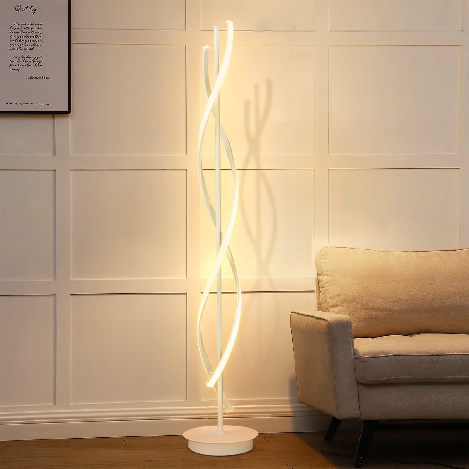 Lampada da Terra Soggiorno LED Dimmerabile, 52W Moderna Piantana Lampada da Terra Salotto con Telecomando Spirale Design Lampada Piantana per Camera da Letto (Bianco)