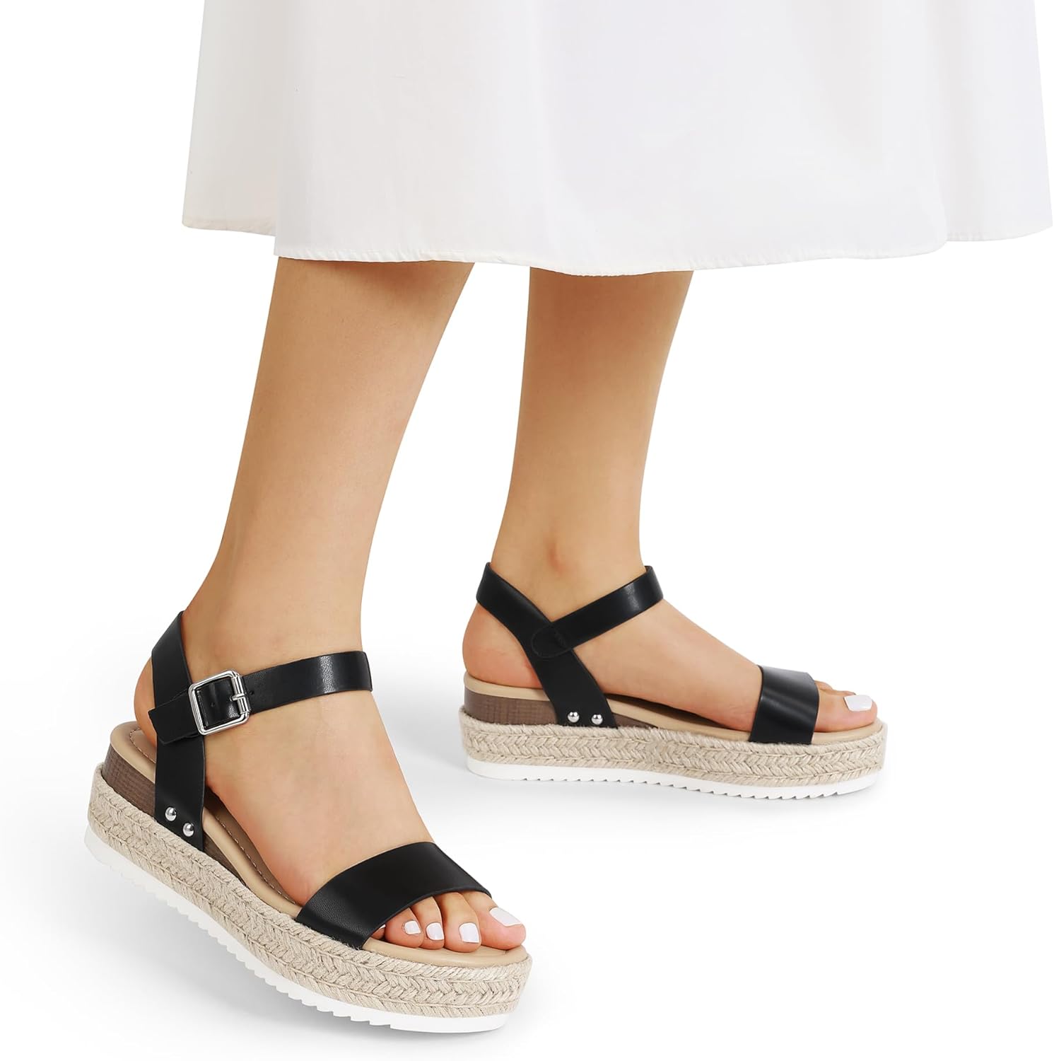 DREAM PAIRS Women's Platform Espadrilles Wedge Sandals, Comfortable Open Toe One Band Sandals for Women Dressy Casual Summer - Image 2