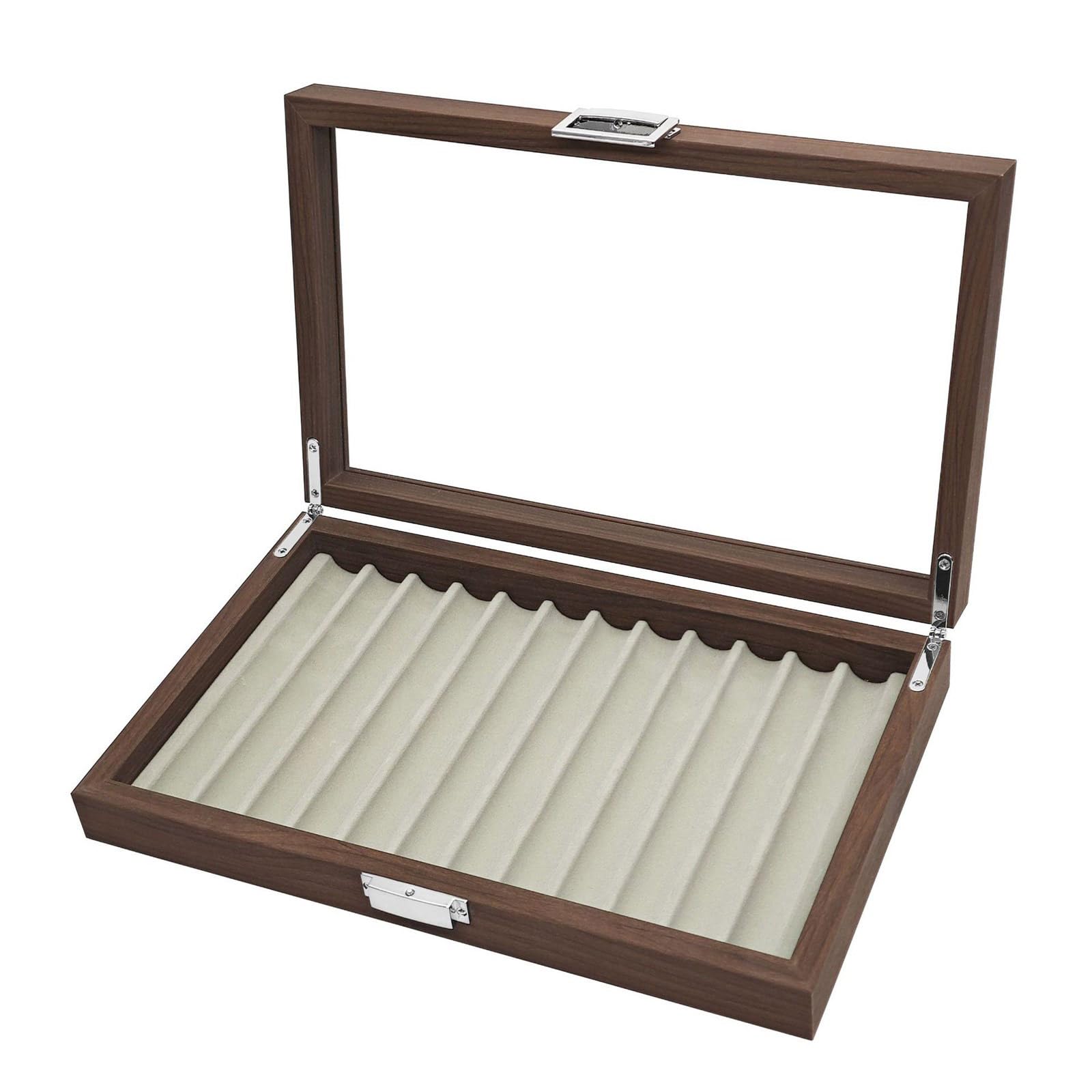 Hsioluted 12 Slot Wood Fountain Pen Storage Case Fountain Pen Display Tray Pens Organiser Box with Soft Padding for Collector Collector Display Tray