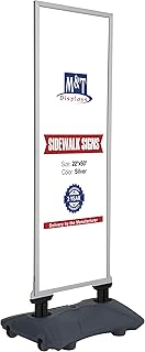 M&T Displays Windpro Slim 22x60 Inch Outdoor Pavement Sidewalk Sign Holder Weather and Wind Resistant Double Sided Silver Aluminum Easy Top Loading Slide-In Poster Frame HDPE Gray Water Base