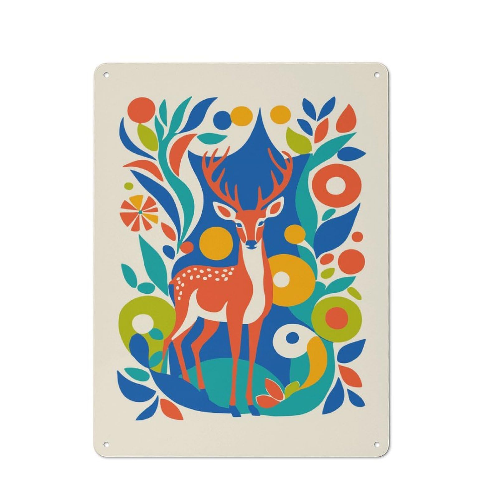 Deer in Floral Pattern Tin Sign 40x30cm, Garage Style Workshop Wall Decor for Garage, Workshop, Shed Or Utility Room
