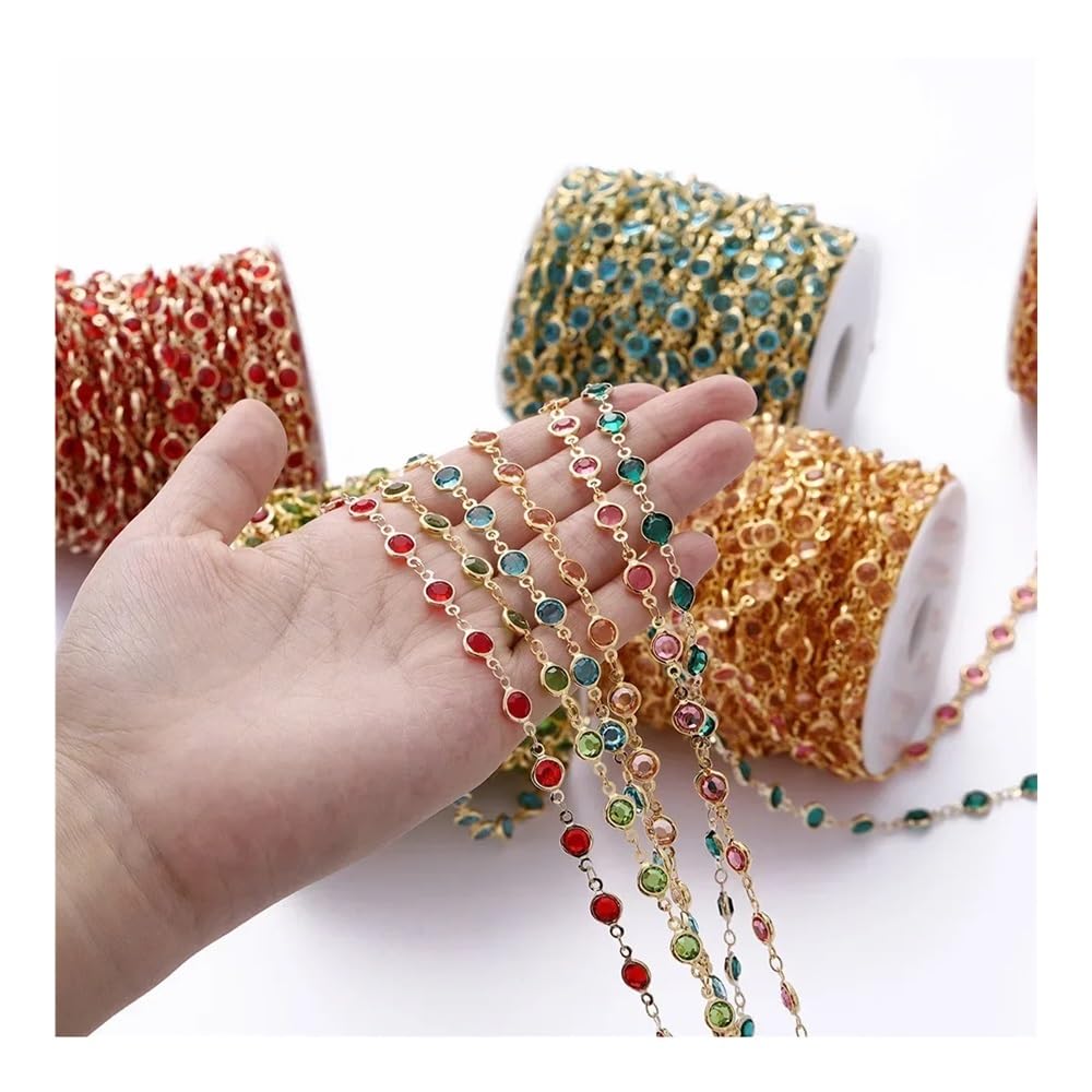 Catena con perline di cristallo da 1 metro/rotolo, 6 mm, per fai da te, collana con zirconi colorati e brillanti, per la creazione di gioielli artigianali (oro champagne, 5 pezzi)