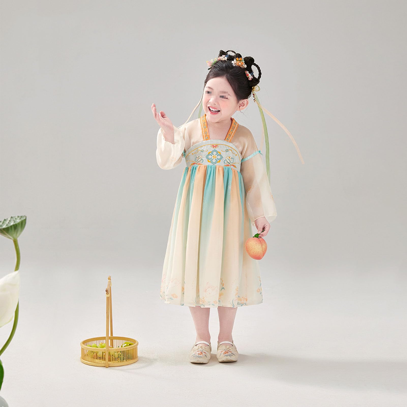 Tradycyjna chińska sukienka dla dziewczynki Hanfu, długie rękawy kostium Ruqun z dynastii Tang z nadrukiem królika, starożytna wróżka Cosplay na przyjęcie bożonarodzeniowe występ,130