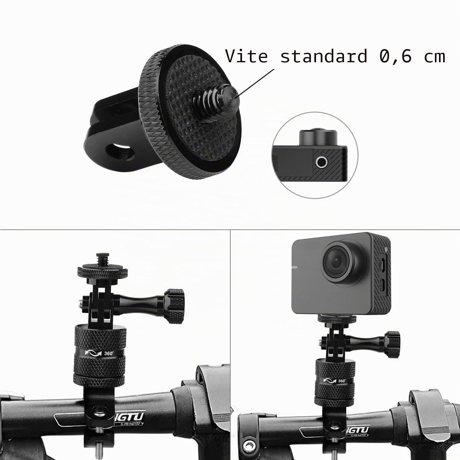 Supporto per Bici per Action Cam Alluminio on Montaggio su Bici Nanubrio Azione Rotazione a 360 Gradi Accessori per Bici da Moto Compatibile con Gopro Hero 10 9 8 7 e Altre Action Cam