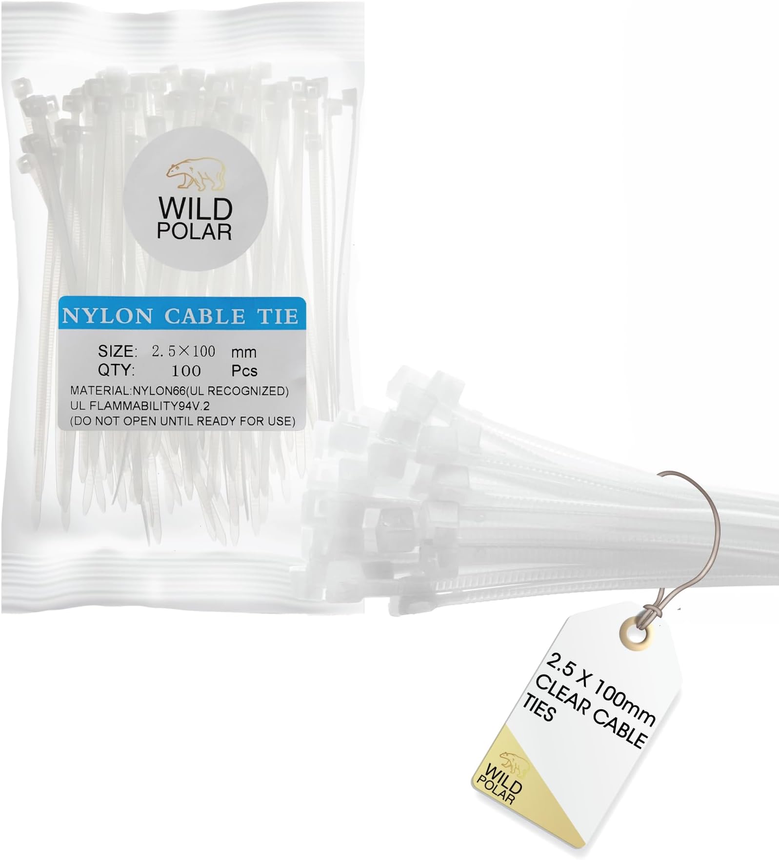 Strong Self-Locking Cable Ties Clear/White - Pack of 100 Nylon Small Zip Ties for Cable Management - Durable Plastic Ties for Home, Office & Outdoor, 100mm x 2.5mm