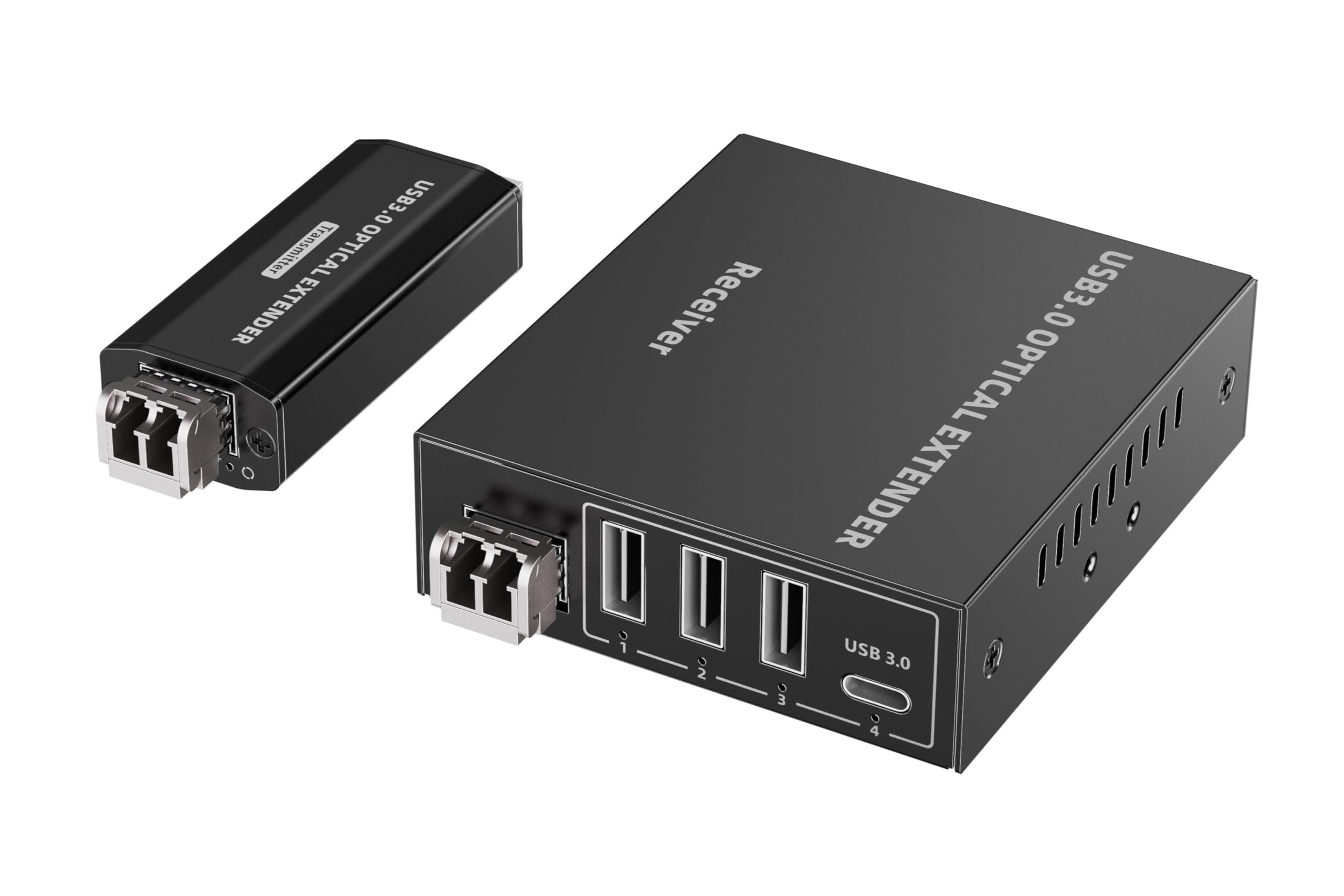 PremiumCord Extender Ottico USB a 4 Porte fino a 300 m, USB 3.2 SuperSpeed ​​5 Gbit/s, Extender in Fibra Multimodale, Alloggiamento In Metallo, Nero