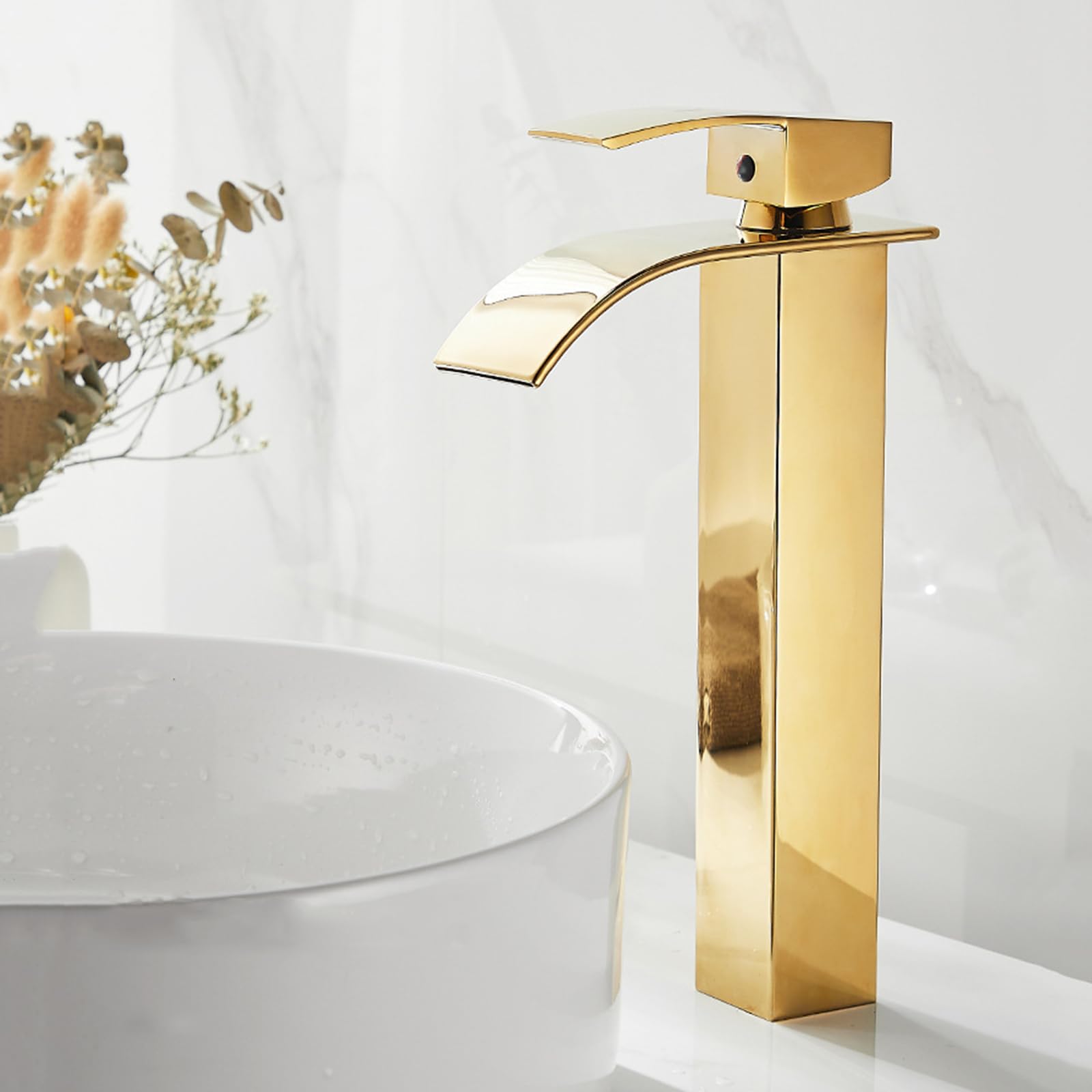 SOHNVWTGD Basin Taps Mixers Waterfall Single Hole Flat Bathroom Sink Mixer tap Hot and Cold Tap,high