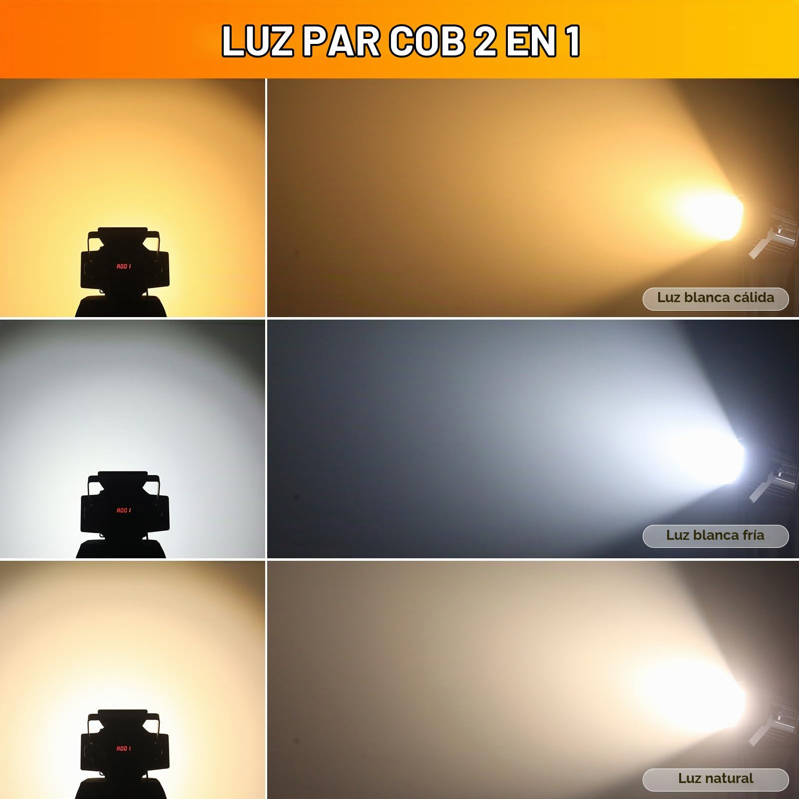 200 W COB Foco LED Par con viseras de granero, 3500-7500 K 2 en 1 iluminación del escenario DMX/Maestro-Esclavo luz de fiesta ideal para DJ, iglesias, conciertos y bodas