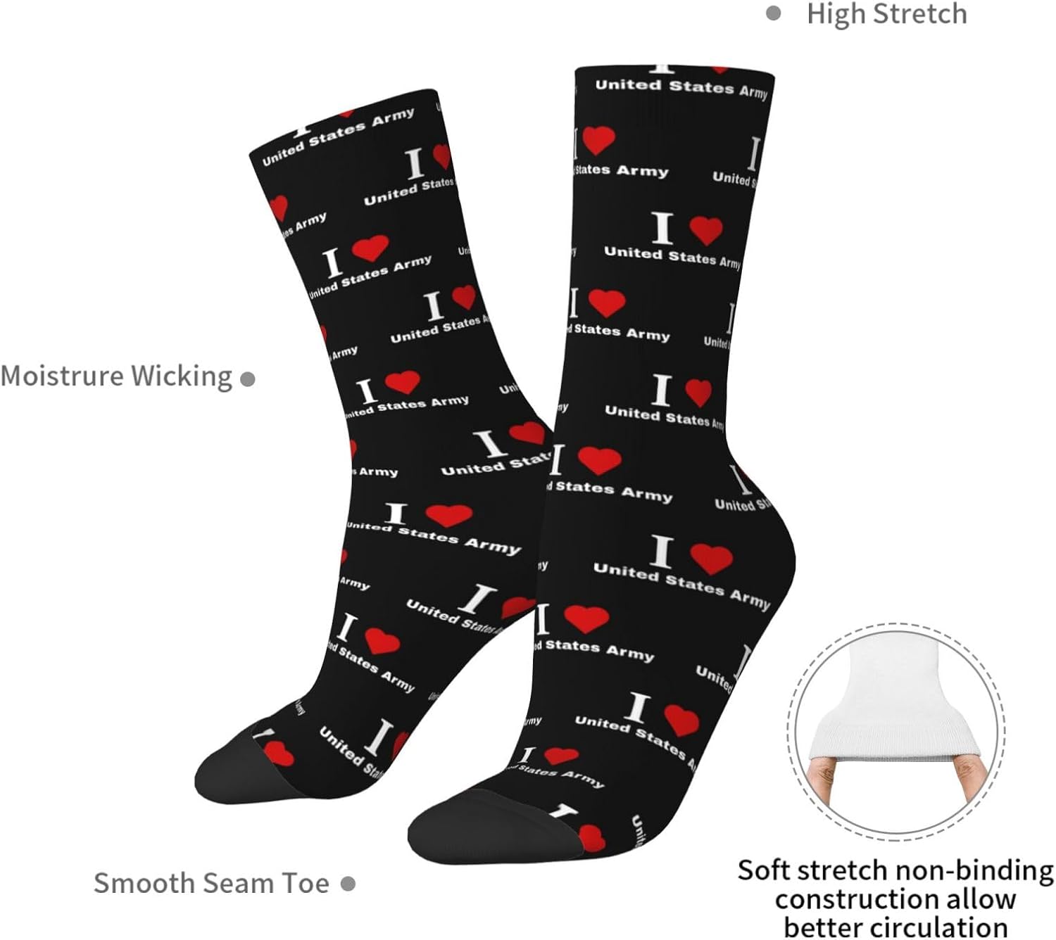 I love United States Army Socks For Men Women Sport Crew Athletic Running Wicking Socks