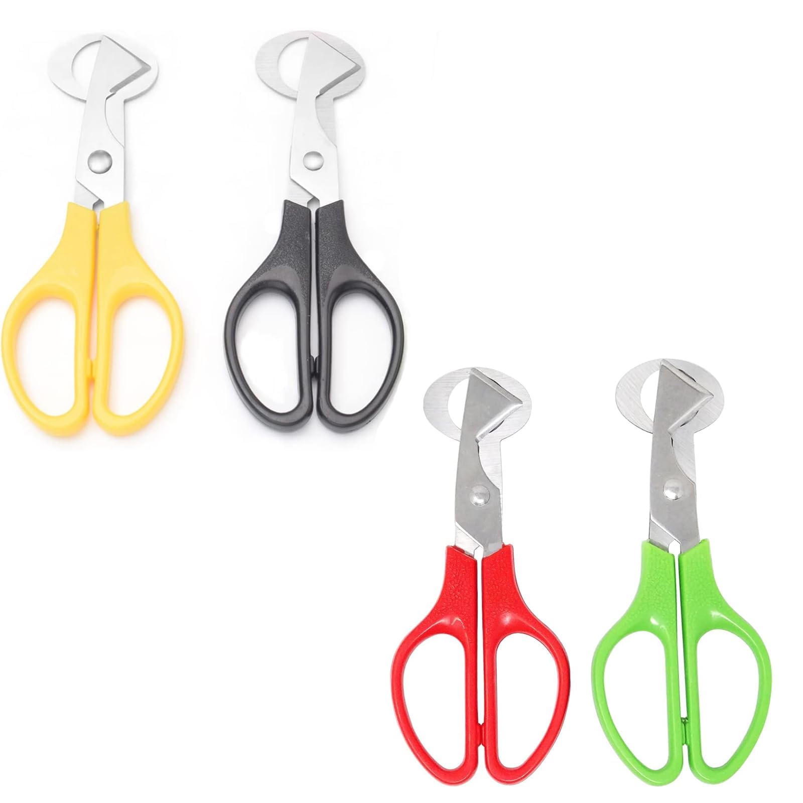 4 PCS Stainless Steel Quail Egg Cutter Scissors Quail and Pigeon Egg Cutter Tool Small Egg Scissors Quail Scissor Opener for Home Restaurant(Yellow Black Red Green)