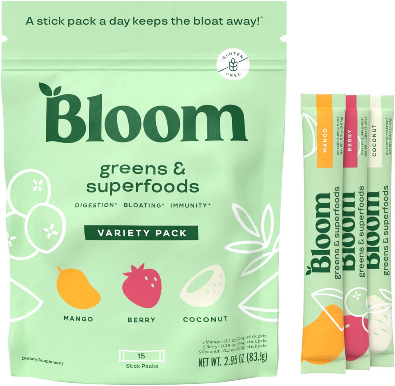 Bloom Nutrition Green Superfood Stick Packs Super Greens