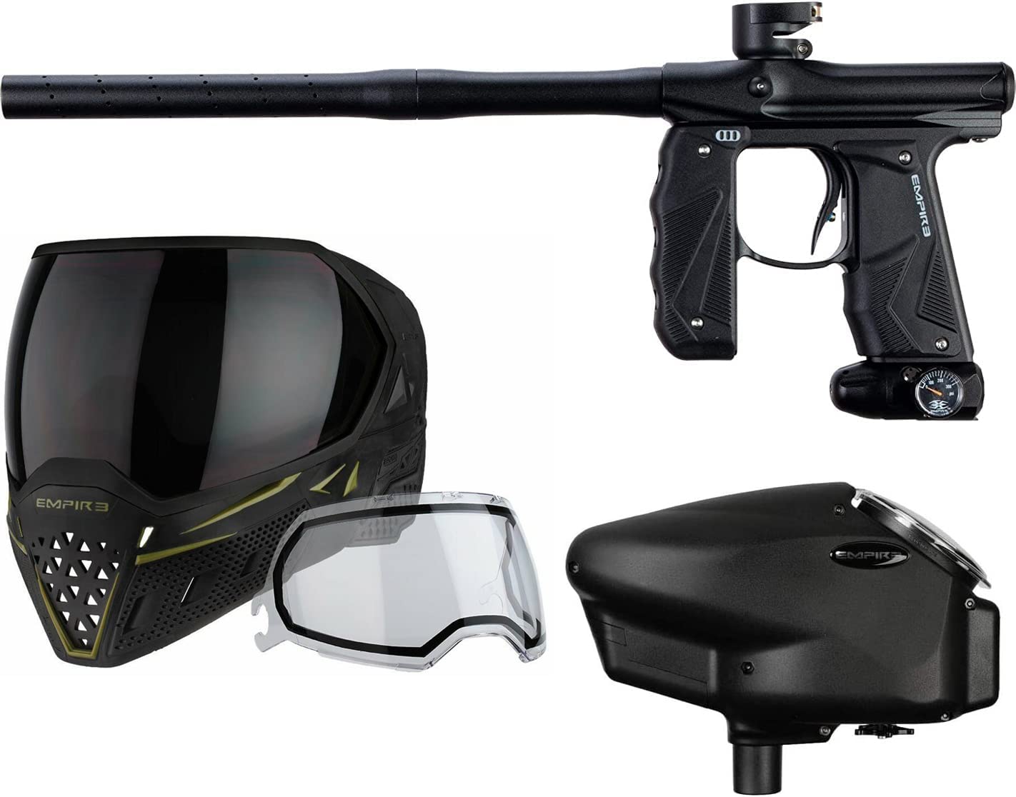 Empire Mini GS Electronic Paintball Gun Marker w Empire Halo Too Electronic Paintball Loader and EVS Thermal Paintball Mask
