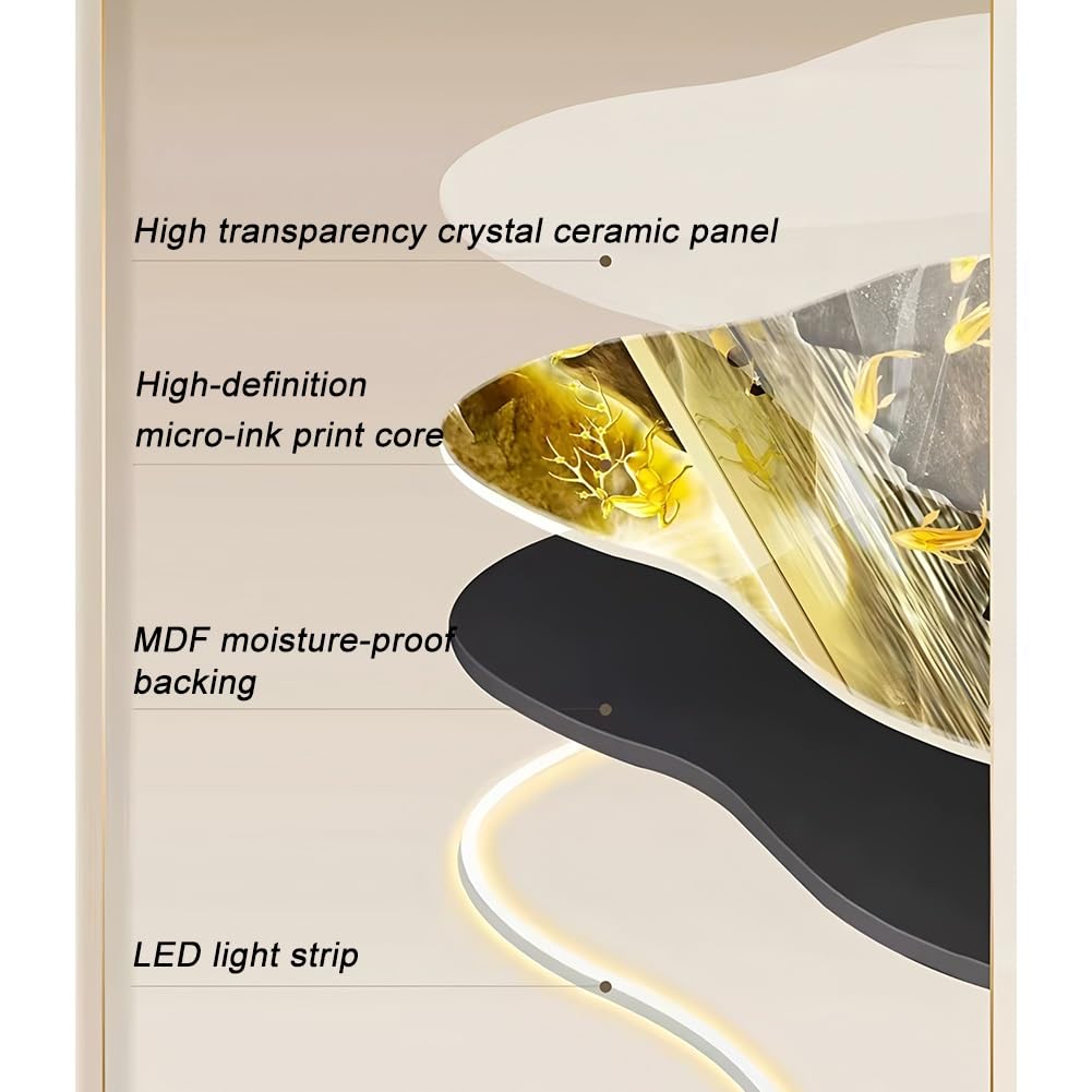 Zfmnoyev Cuadro Decorativo con Luces LED, Decoración Mural con Diseño De Hojas De Ginkgo, Conexión A La Corriente, Cuadro De Entrada con Diseño De Nueve Peces(Black-B,50X100 cm)