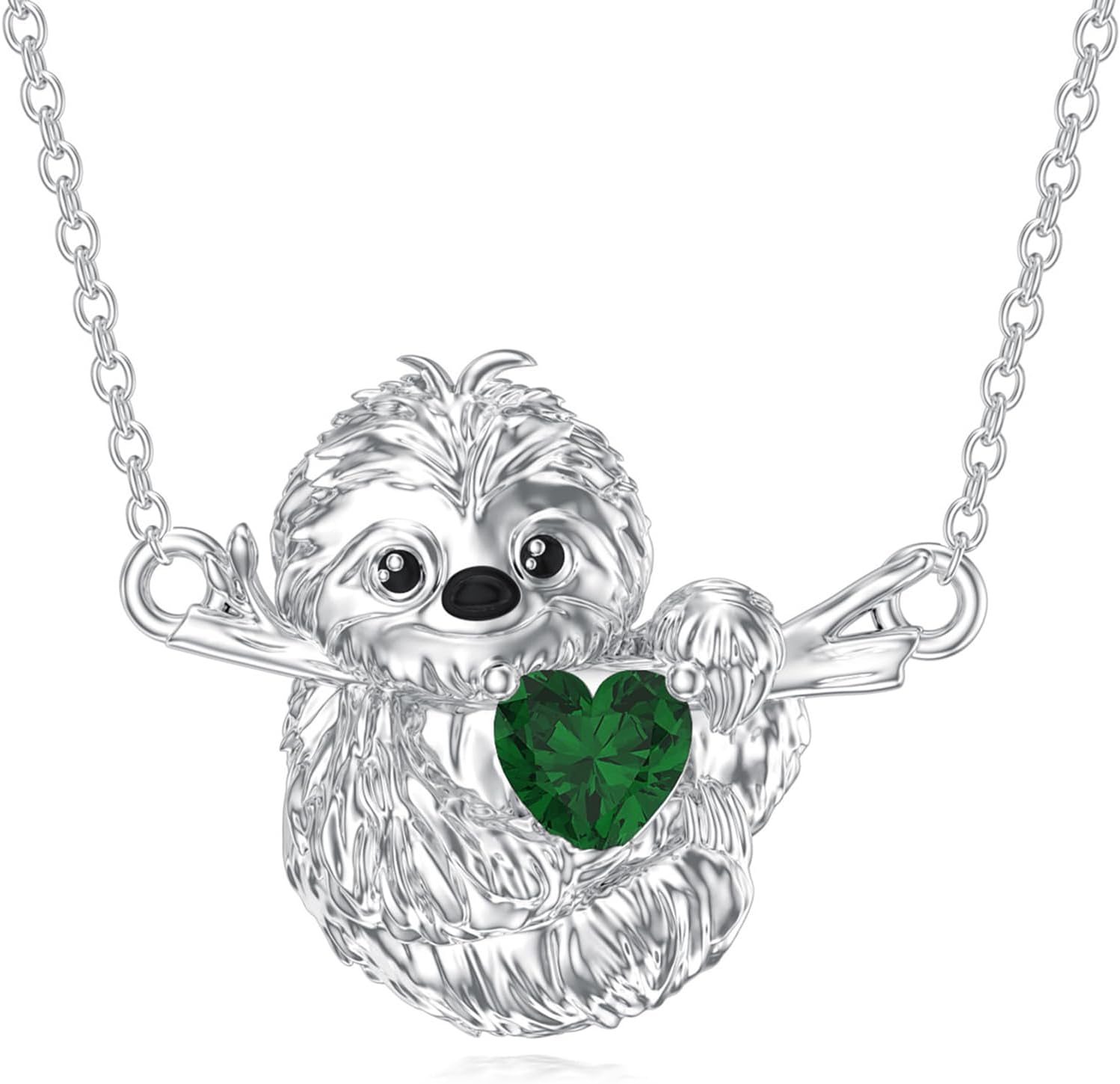 LONAGO Sloth Necklace 925 Sterling Silver Cute Sloth Pendant with Heart Birthstone Jewelry for Women Christmas Gifts