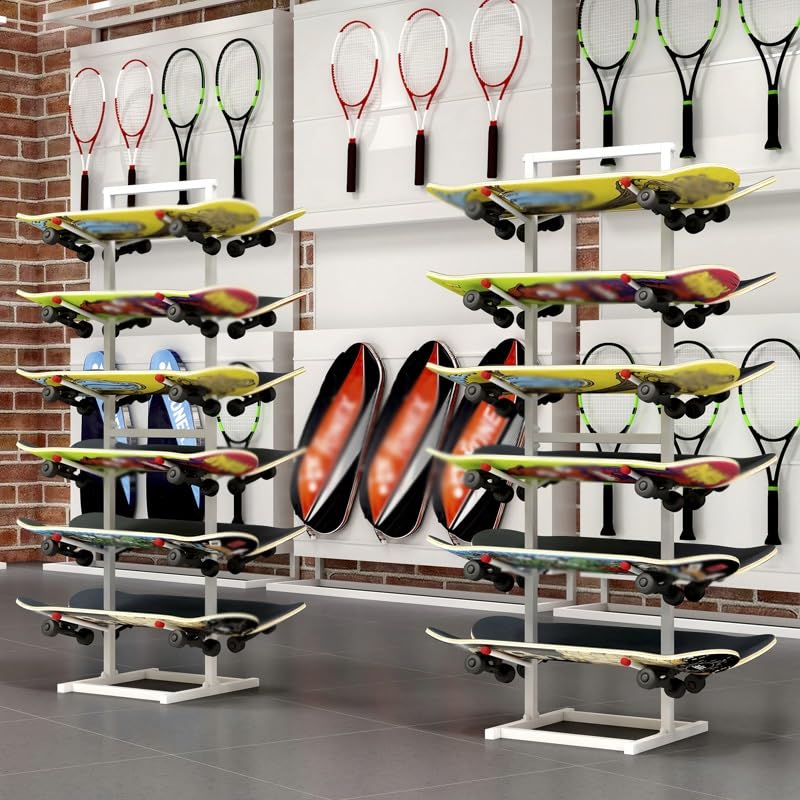 PFCDZDU 4/7-Tiers Skateboard Storage Racks, Floor Snowboard Display Stand, Home Gym Double Sided Skateboard Organize Holder for Skis/Scooter/Longboard(Silver,37x45x90cm)