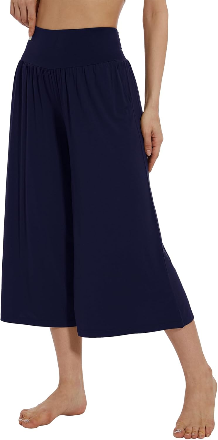 WiWi Women's Wide Leg Capri Pants Viscose from Bamboo Palazzo Lounge Bottoms with Pockets High Waist Pajama Bottom S-XXL - Image 2