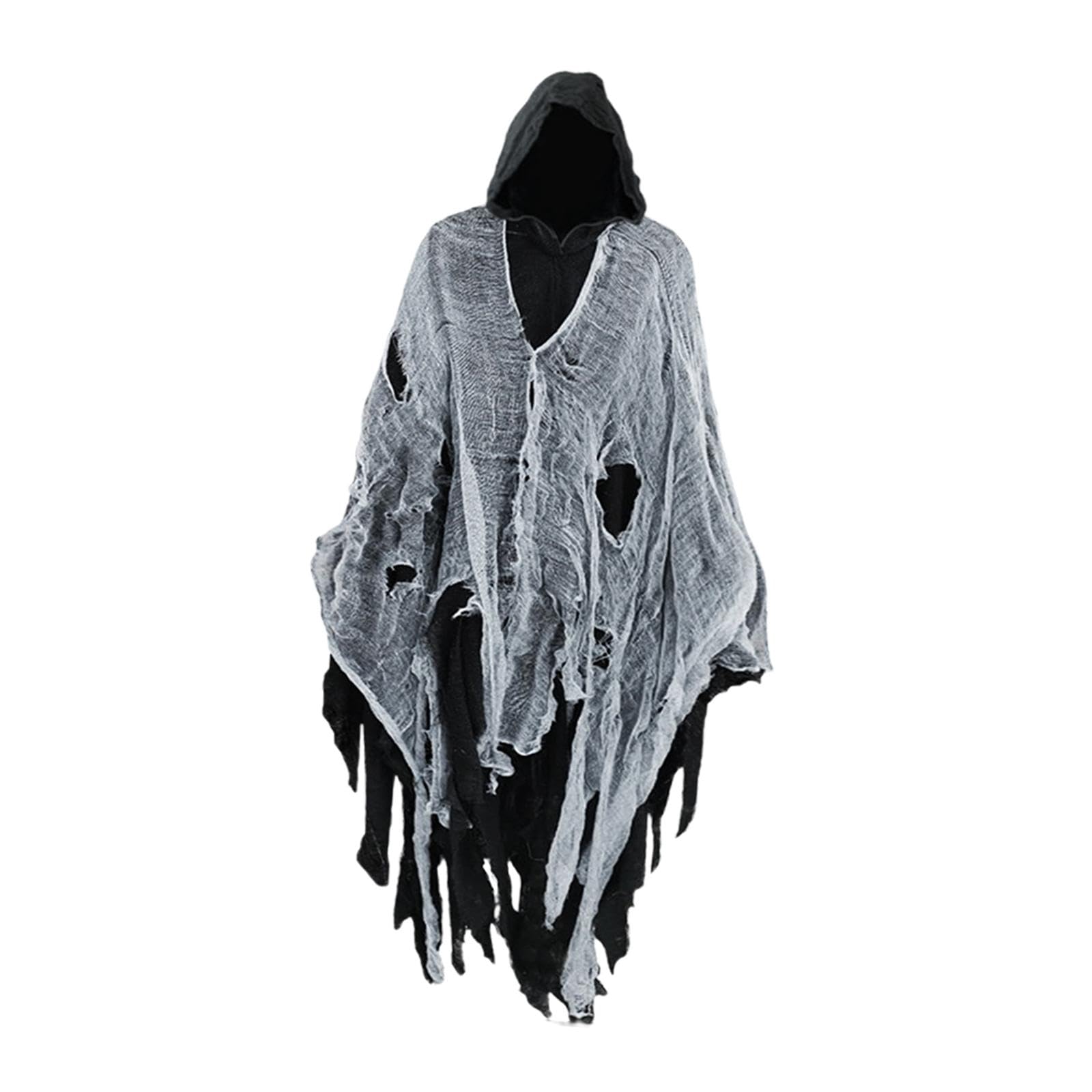 con Cappuccio per Halloween, Mantello con Cappuccio per Cosplay, Travestimenti, Costumi, Spettrali per Feste, Spettacoli, Nero