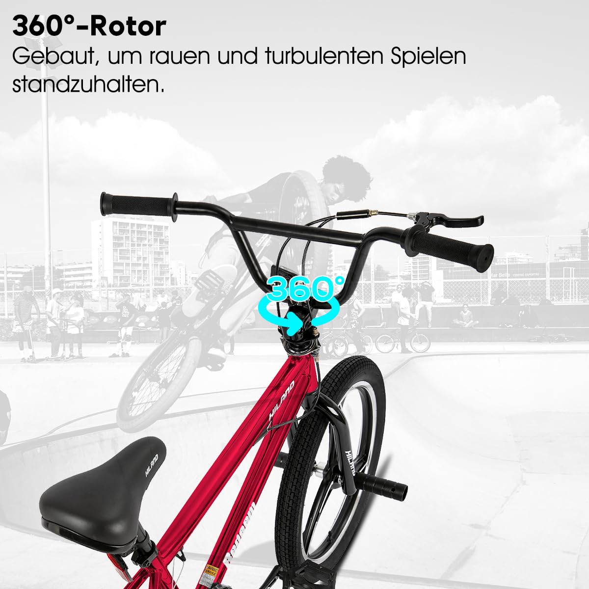 HILAND BMX Bicicletta per bambini da 20 pollici,3 razze, Per bambini e bambine di 7 anni e più，rotore a 361 gradi, freestyle,pedane single speed per bambini,rosso