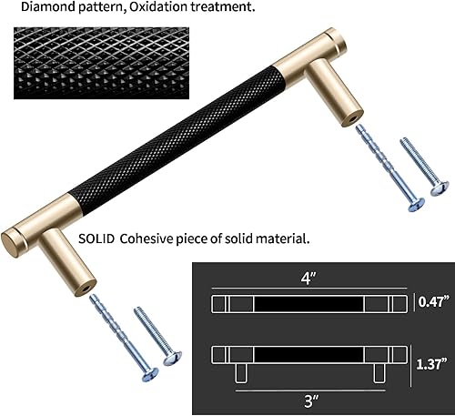 Miniatura 3 de Paquete de 12 tiradores de gabinete de 3 pulgadas de 2.992 in, color dorado y negro, manijas de aluminio para cajones