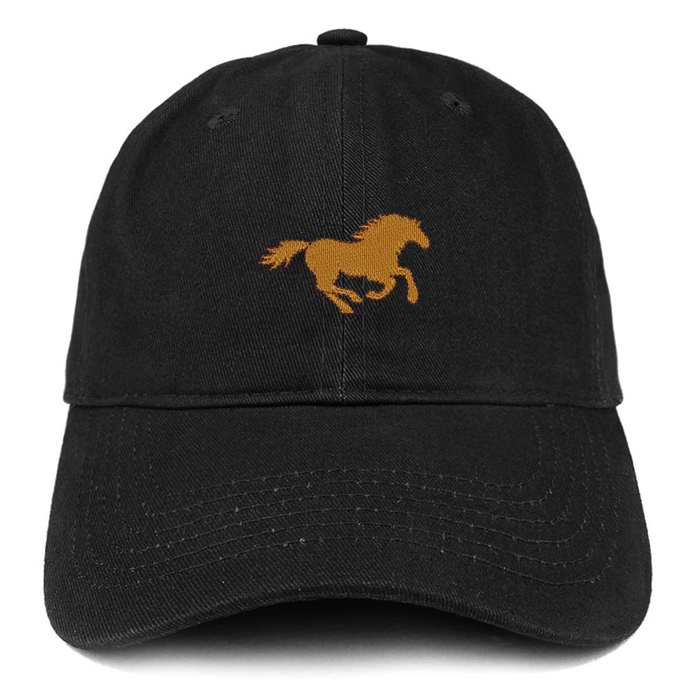 Trendy Apparel ShopRunning Mustang Embroidered Cotton Unstructured Dad Hat - Black