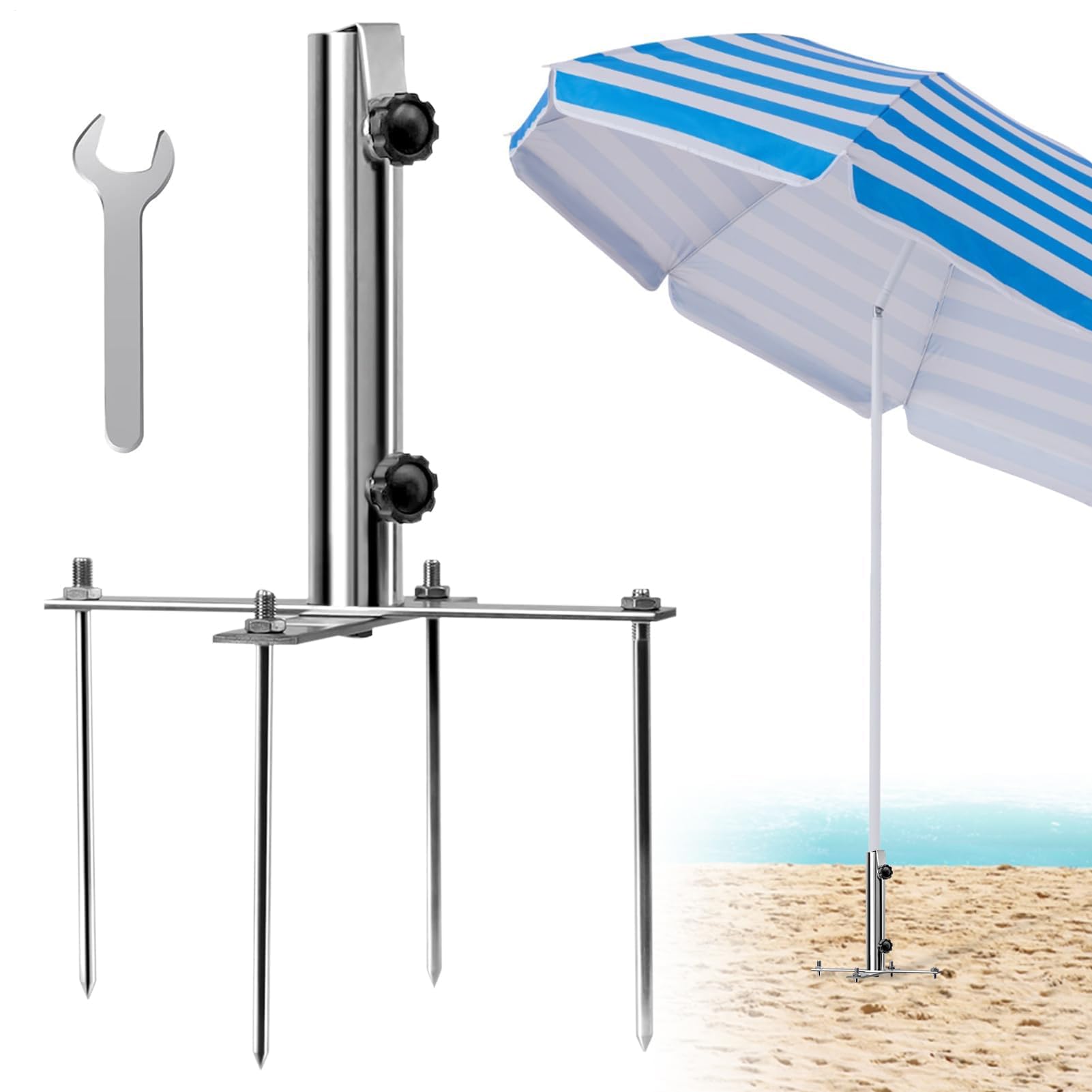 Wytrzymała kotwica do parasola plażowego z 4 ząbkami, podstawa piaskowa do parasoli zewnętrznych, idealna na patio, ogród, basen, kemping, wędkowanie, niezbędnik na lato