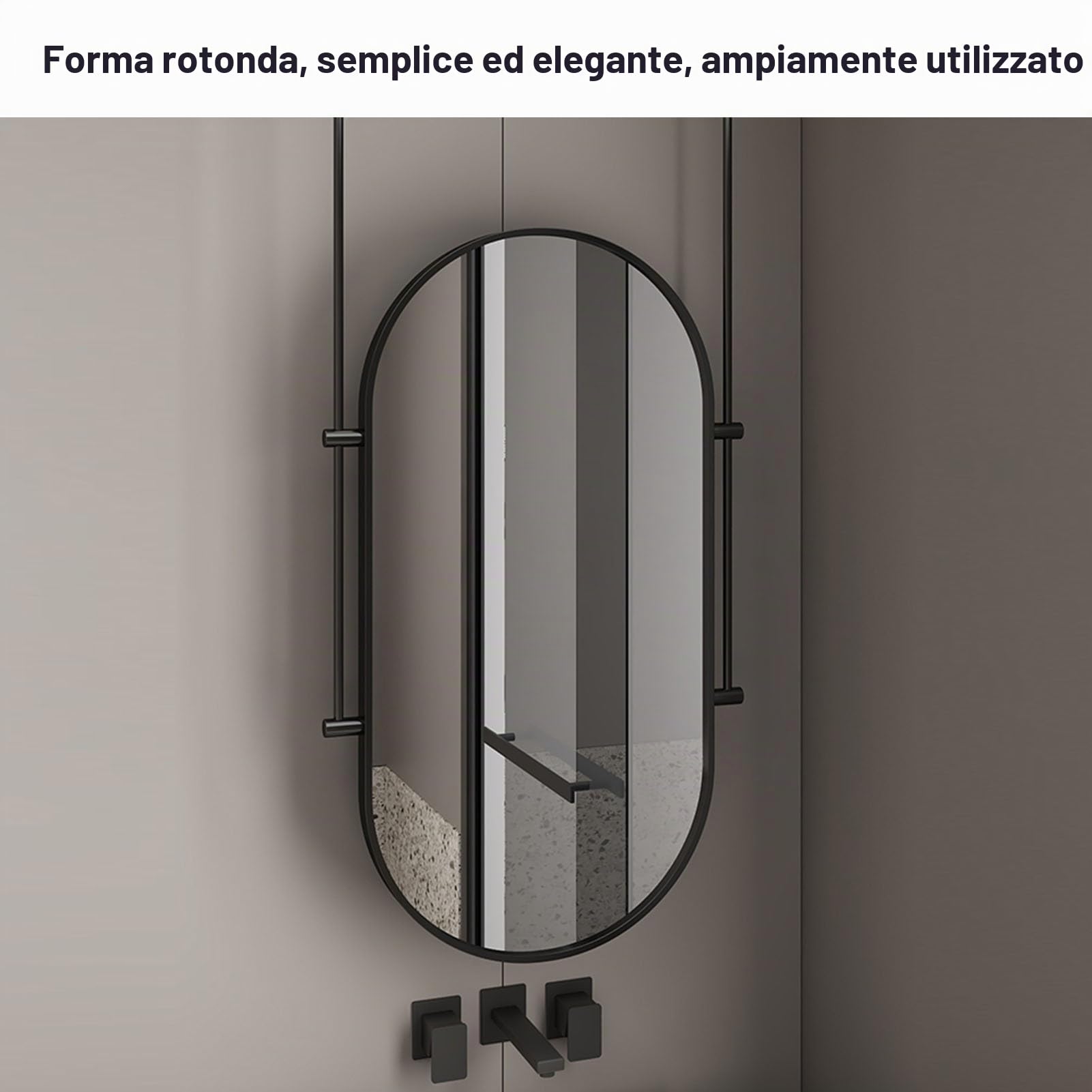 Specchio da soffitto con Luce LED, Specchio Ovale in Metallo Galleggiante, Illuminazione Regolabile in 3 Colori, Adatto per Ingresso, Guardaroba e Decorazione della casa (Nero, 60x110 cm)