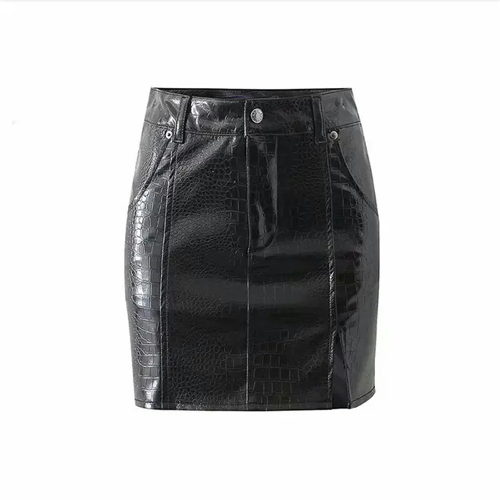 Gonna Lunga Donna Pu Gonne in Pelle Side-Slit Mini Vita Alta Nero Cool Streetwear Club Fashion Party-Nero-l