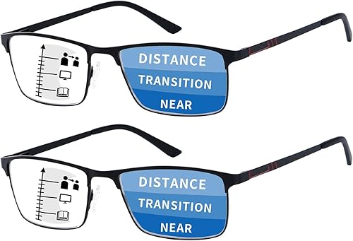 Anteojos de lectura progresivos multienfoque para hombre, bloqueo de luz azul, marco de metal, bisagra de resorte, lectores multifocales