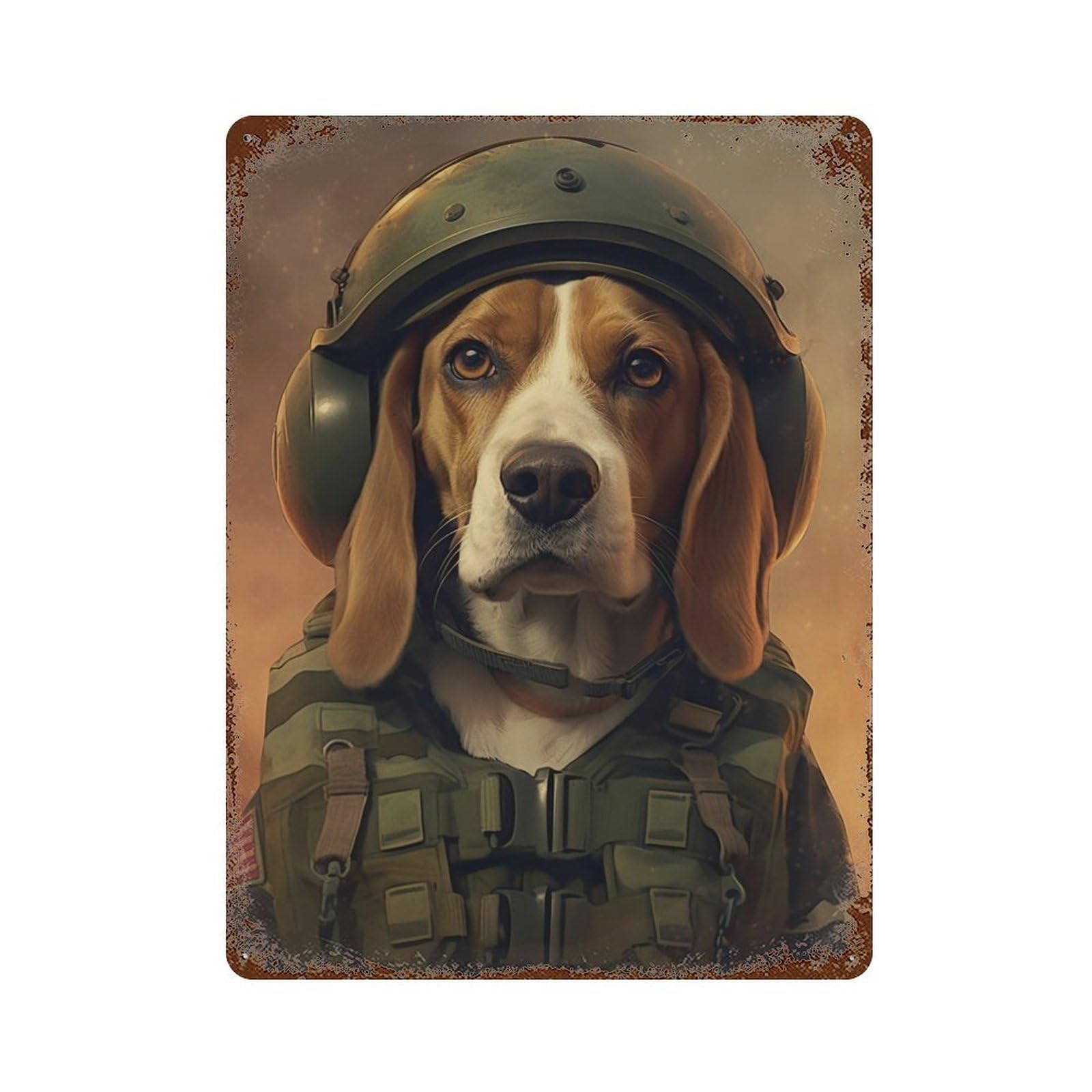Vintage Rust Metal Sign with Beagle Soldier Design 15.7"x11.8", for Shed, Workshop And Garage Wall Decor, Classic Wall Plaque