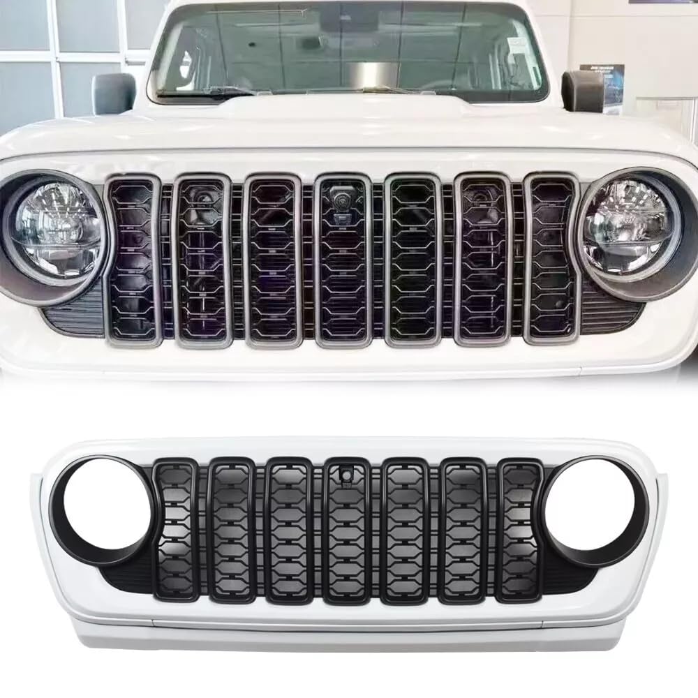 Replacement Front Bumper Upper Grille Mesh Grill Hood Black Fits For Jeep Wrangler JL 2018-2023 upgrade to 2024 JL (White)