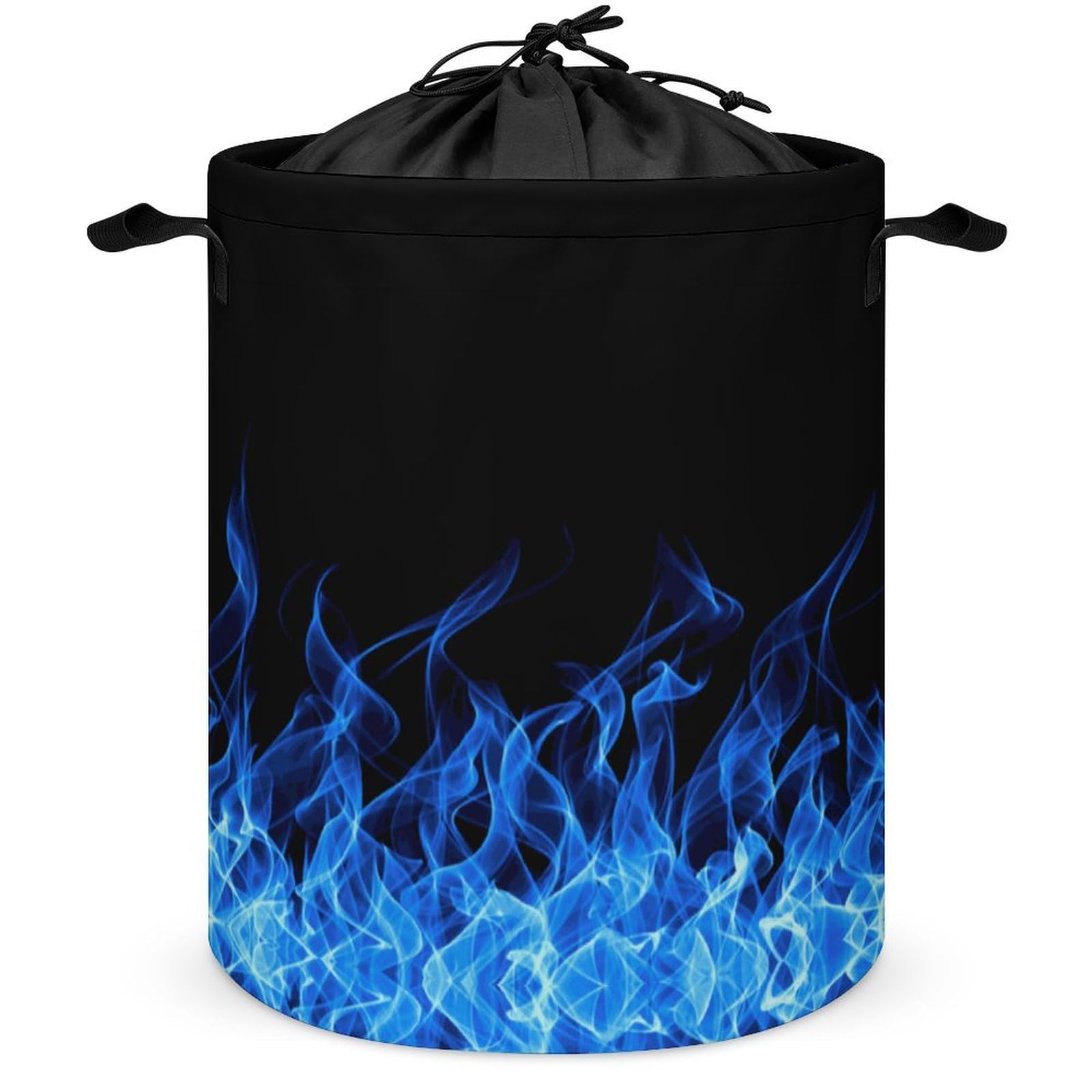 Qjjinxior Drawstring Laundry Hamper, Blue Burning Flame Laundry Basket, Washing Basket with Handle