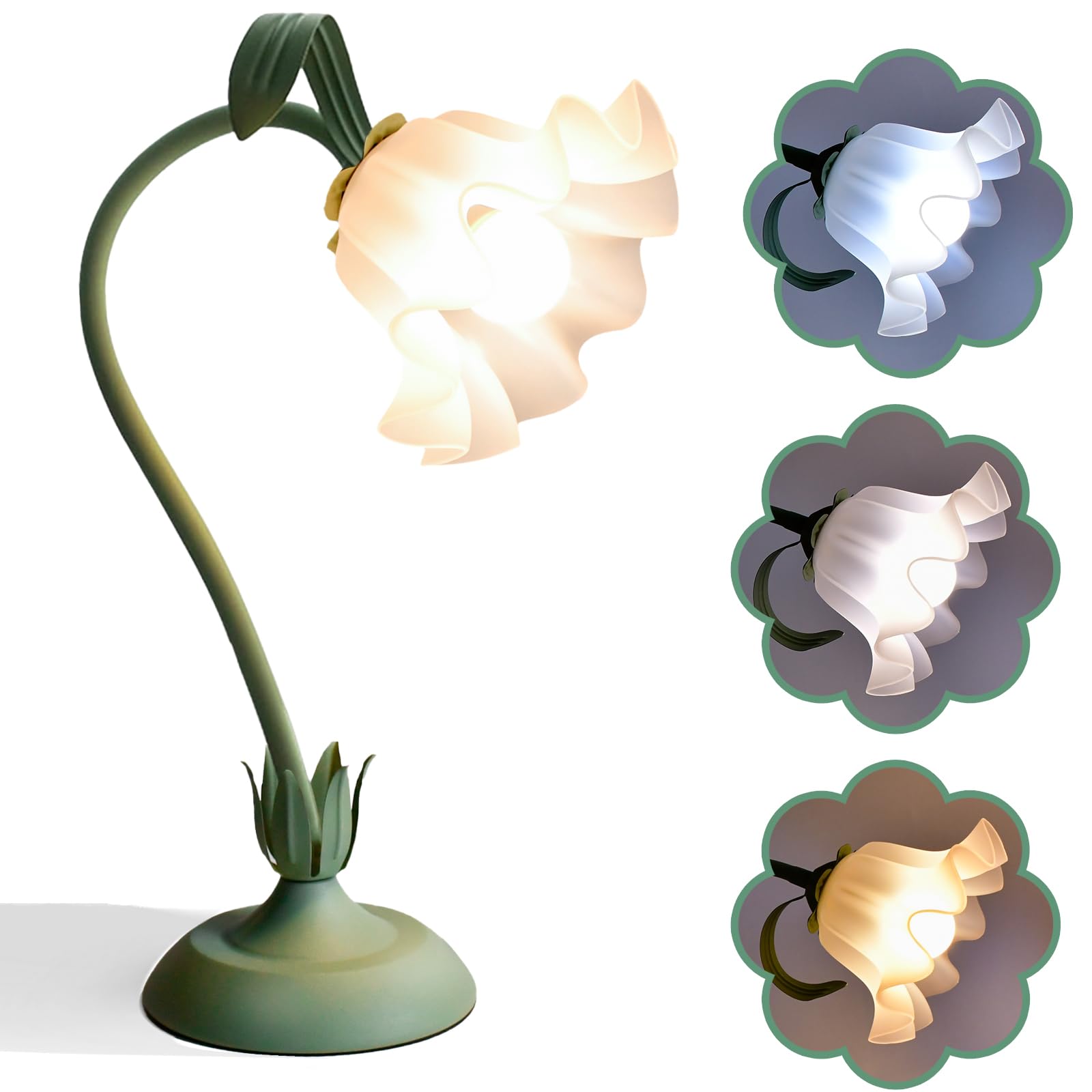 Flower Table Lamp, Bedside Vintage Flower Lamp Cute Room Decor, 3 Colors Temperature Kawaii Bedside Lamp for Bedroom Living Room Reading Ambient