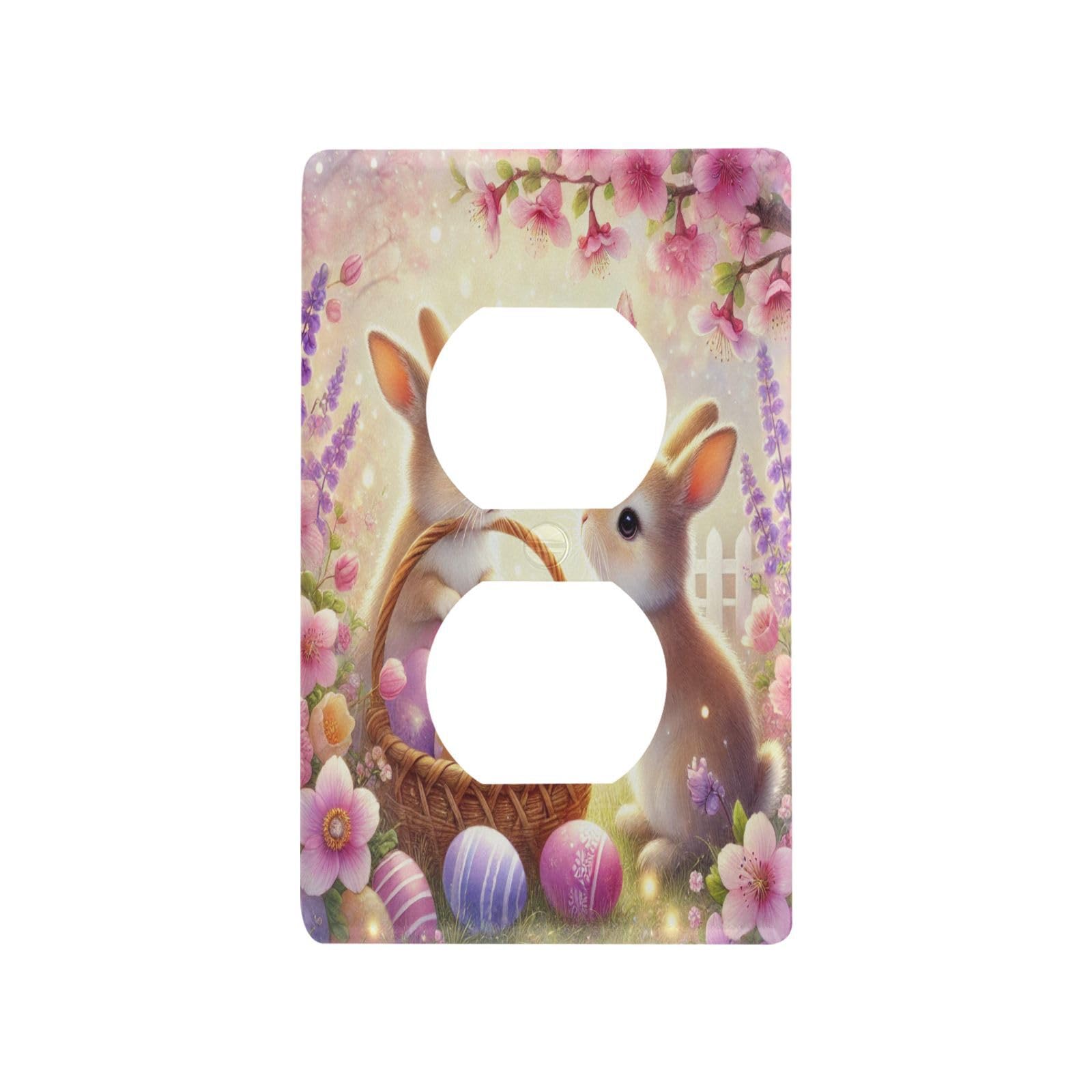 Rabbit Easter Eggs Light Switch Cover Decorative Receptacle Outlet Wall Plate Guard Plastic Outlet Covers for Farmhouse Home Decor Livingroom (Duplex Outlets Cover)